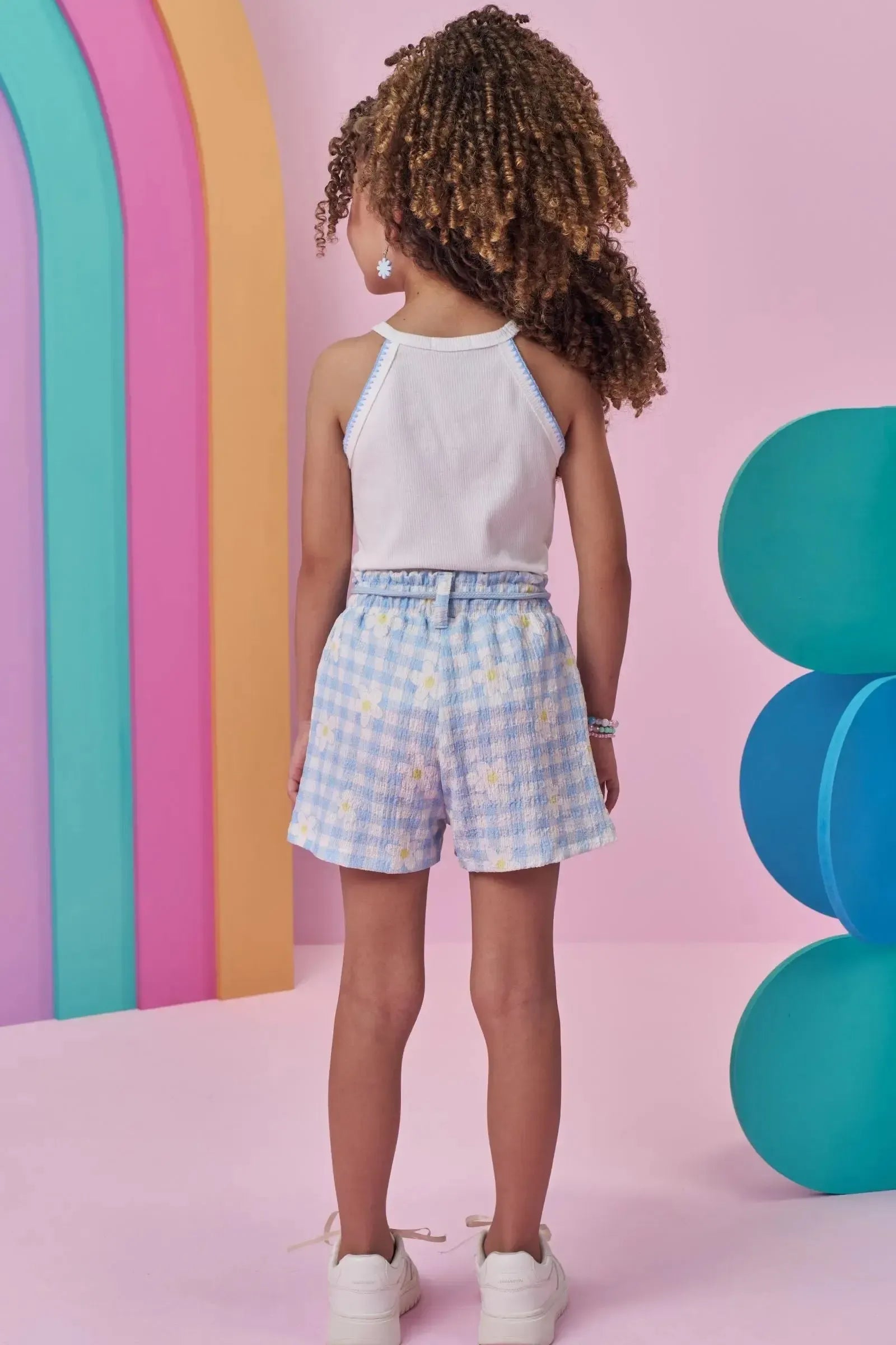 Conjunto de Regata em Canelado e Shorts em Malha Textura 98456 Kukiê Infantil Menina