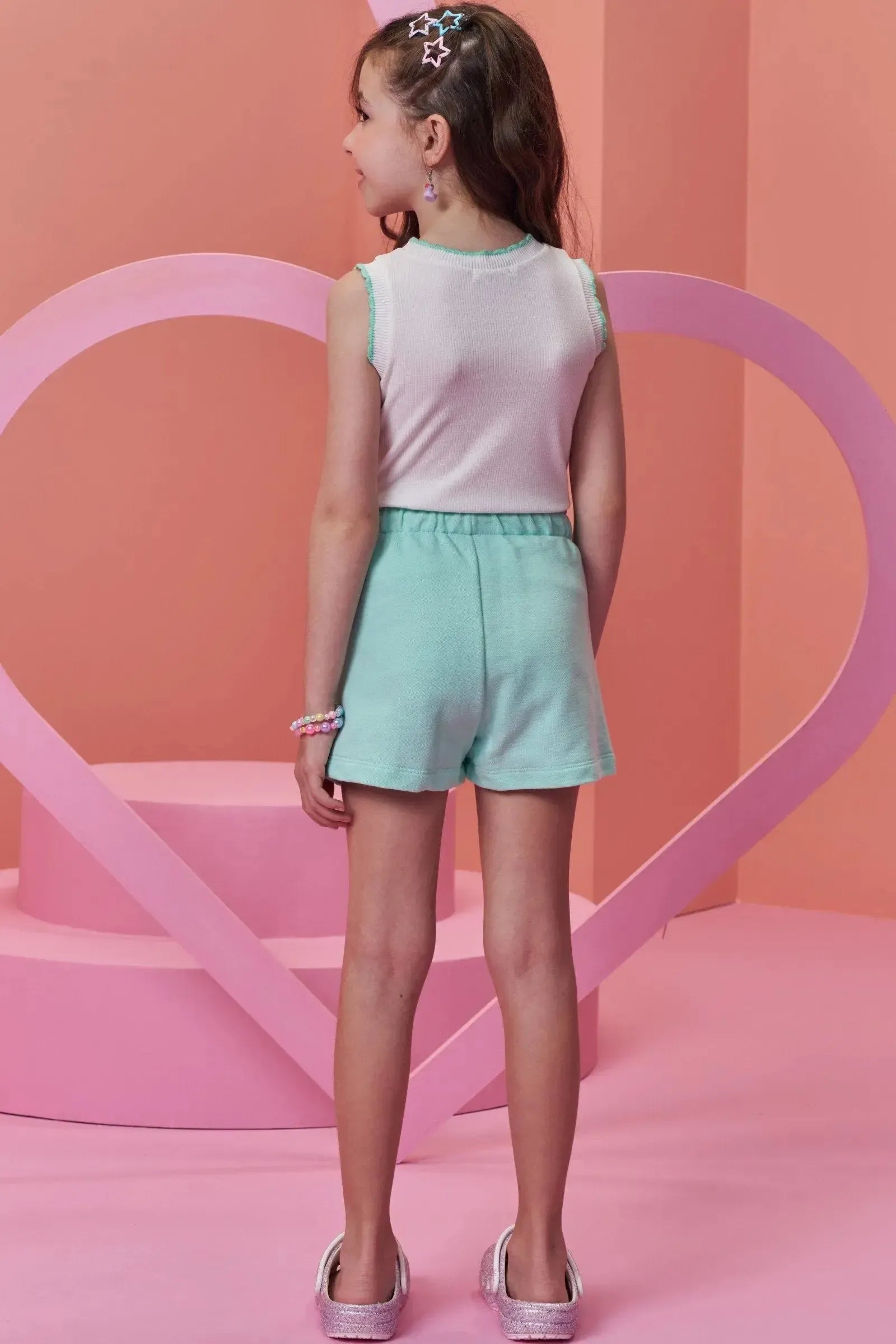 Conjunto de Regata em Canelado e Shorts em Moletom sem Pelúcia 96320 Infanti Infantil Menina