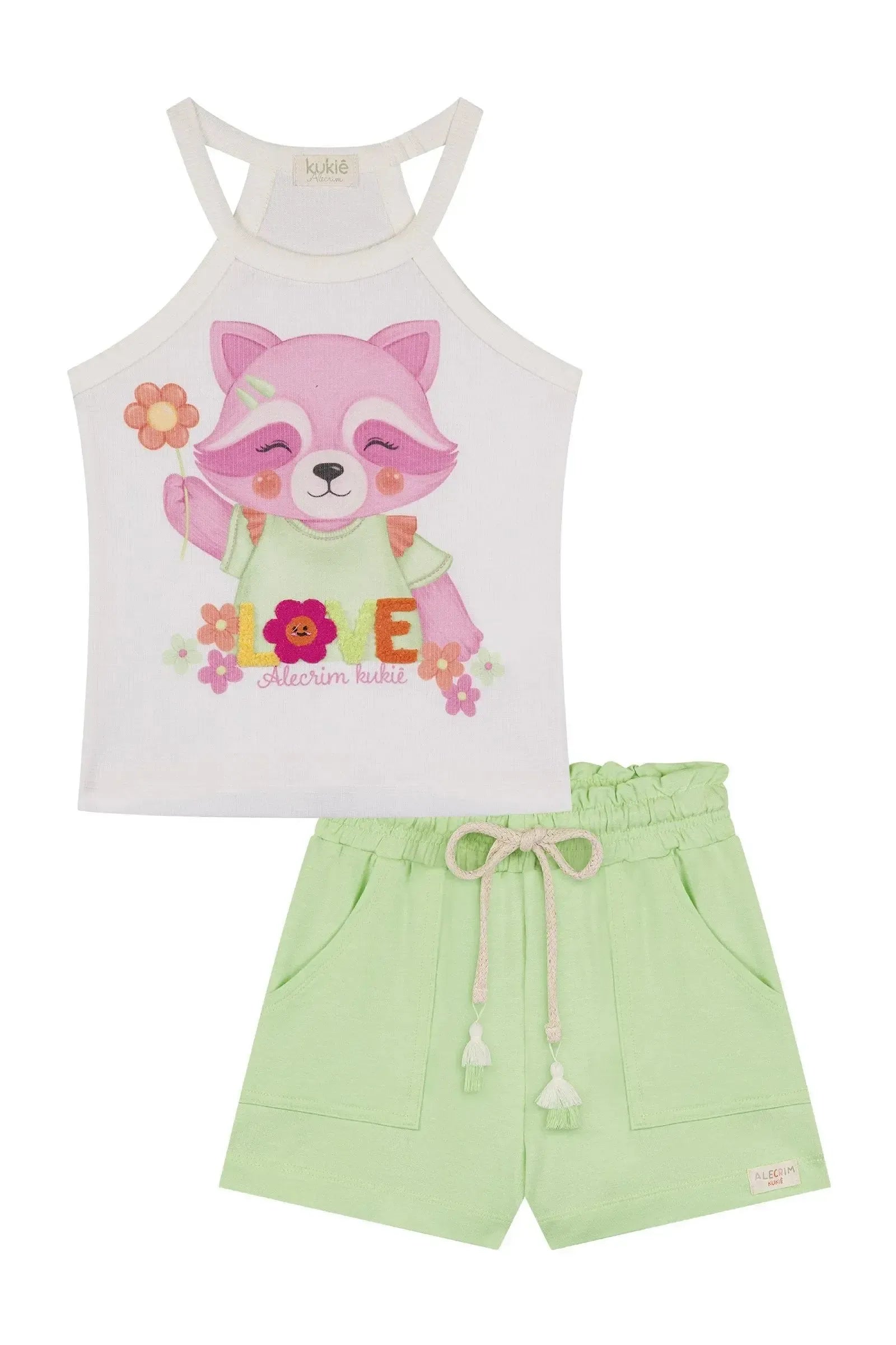 Conjunto de Regata em Canelado e Shorts em Molevisco 86501 Kukiê Infantil Menina