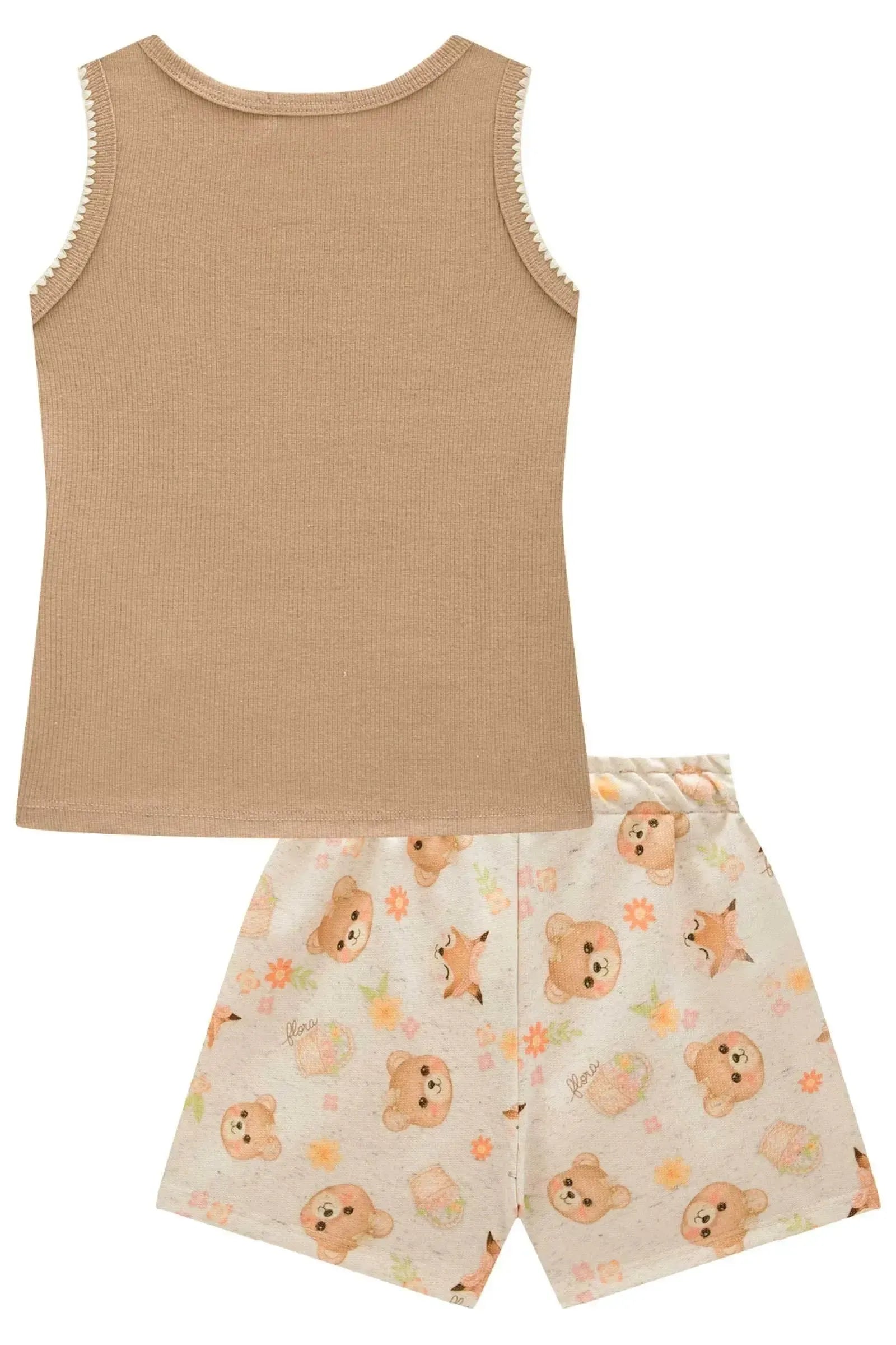 Conjunto de Regata em Canelado Liz com Shorts em Moletom sem Pelúcia 99151 Infanti Infantil Menina
