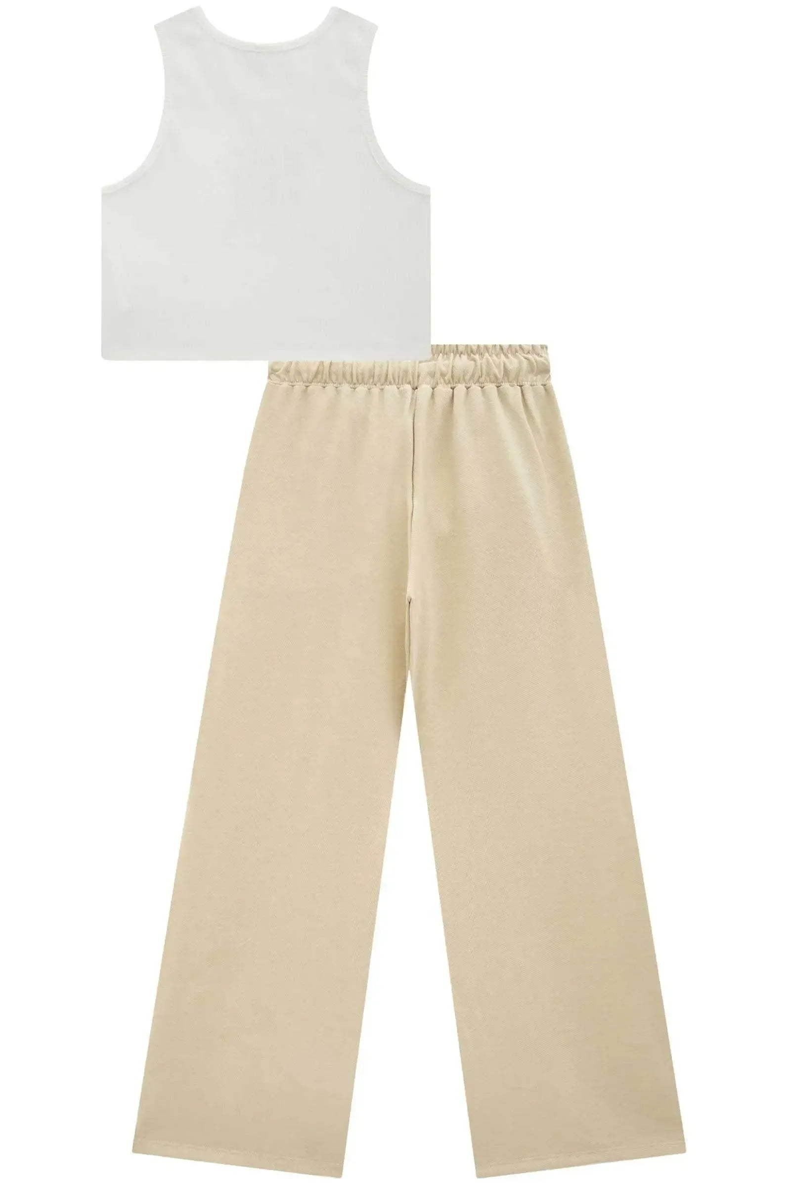 Conjunto de Regata em Canelado Liz e Calça Wide Leg em Cotton Jeans 95958 Vic&Vicky Teen Menina