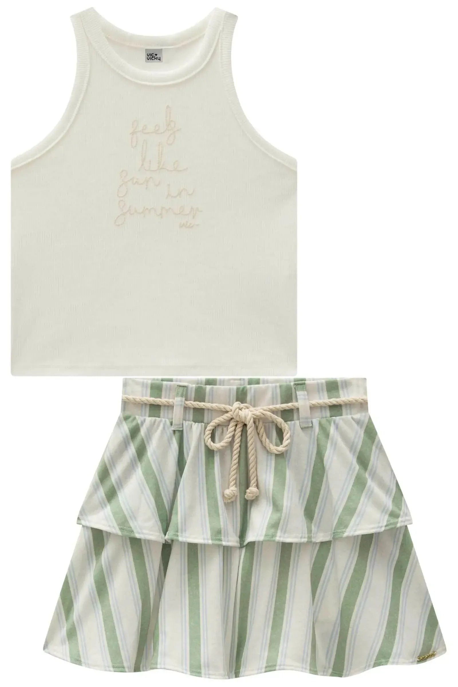 Conjunto de Regata em Canelado Liz e Saia em Malha Fresh com Shorts Embutido 96890 Vic&Vicky Teen Menina