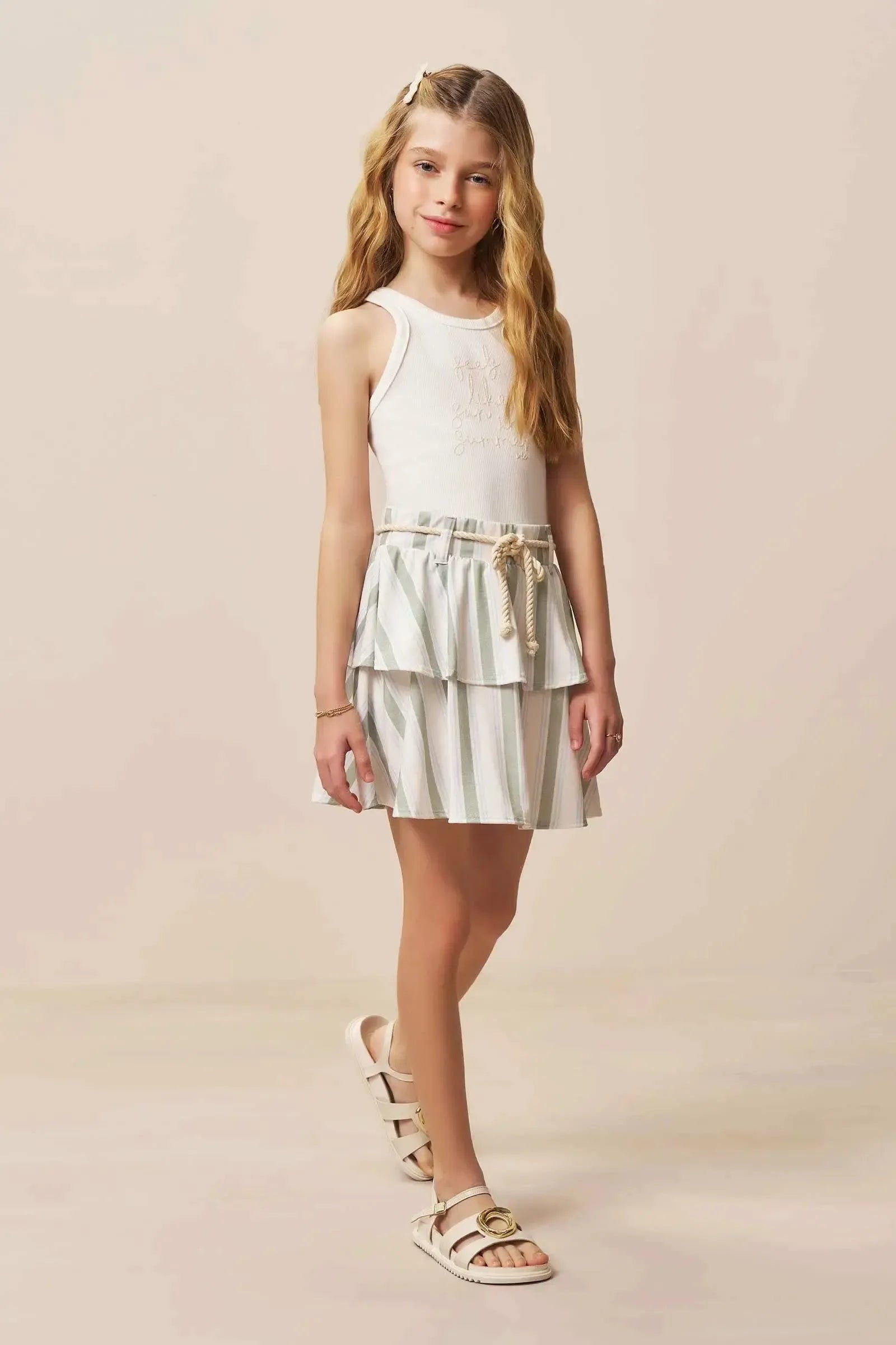 Conjunto de Regata em Canelado Liz e Saia em Malha Fresh com Shorts Embutido 96890 Vic&Vicky Teen Menina