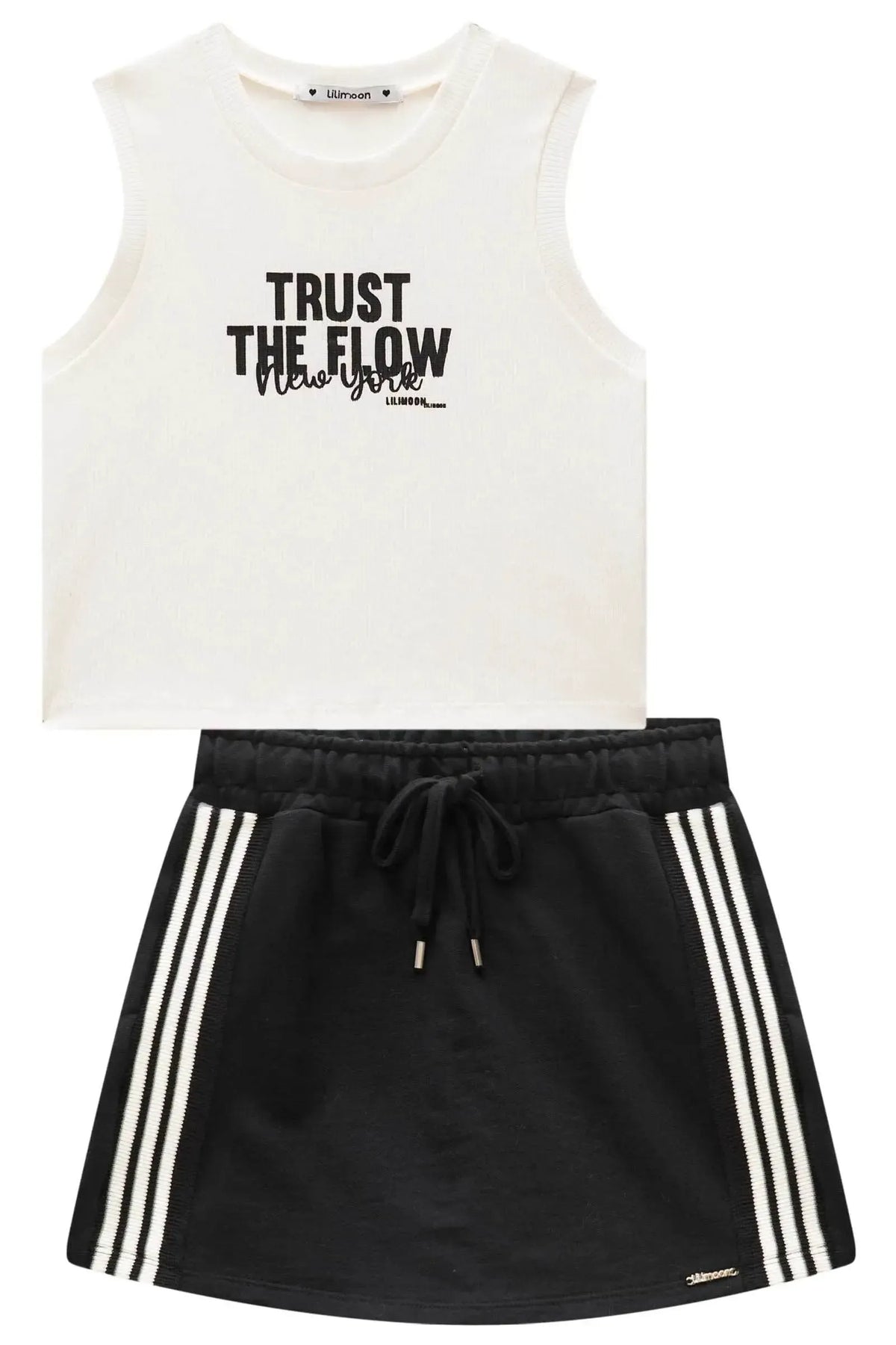 Conjunto de Regata em Canelado Liz e Short Saia em Moletom sem Pelúcia 98588 Lilimoon Teen Menina