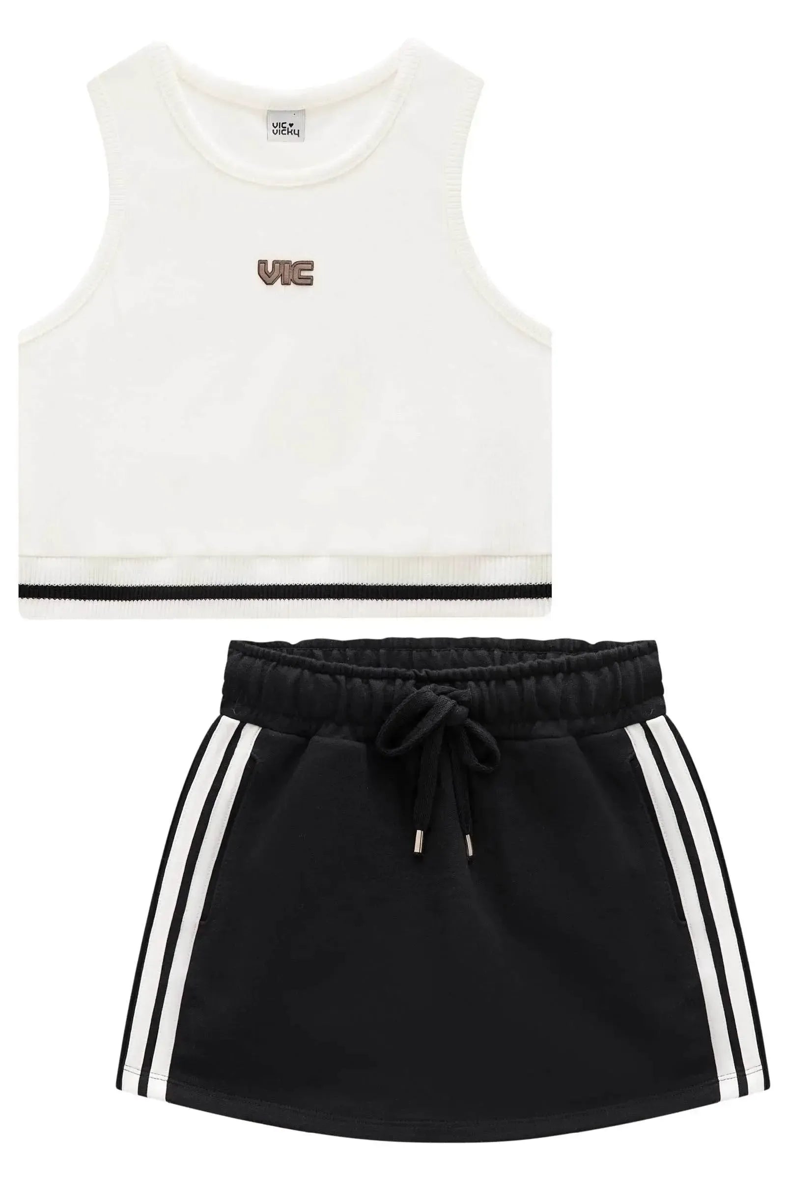 Conjunto de Regata em Canelado Liz e Short Saia em Moletom sem Pelúcia 95969 Vic&Vicky Teen Menina