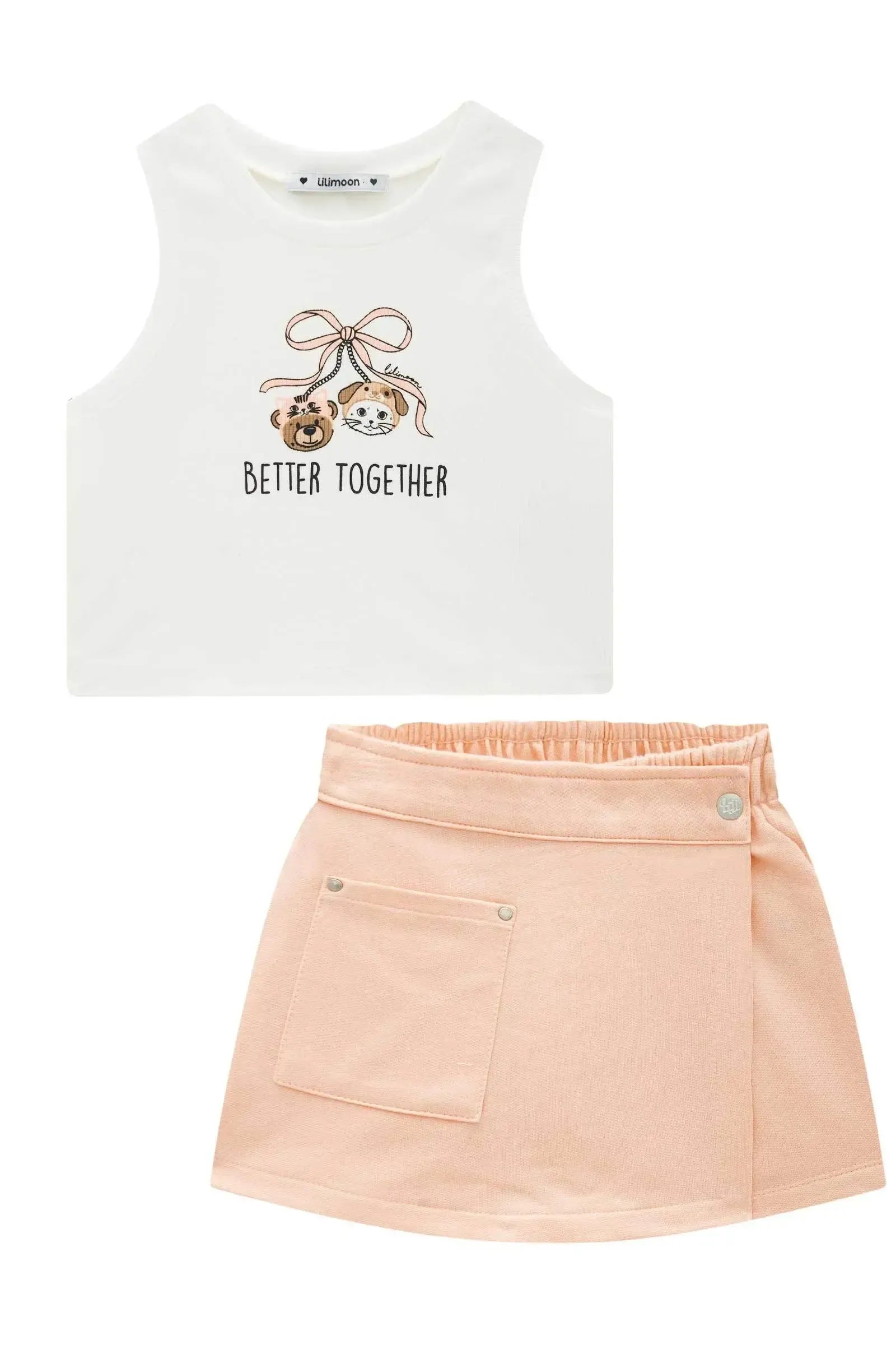 Conjunto de Regata em Canelado Liz e Short Saia em Moletom sem Pelúcia 96234 Lilimoon Teen Menina