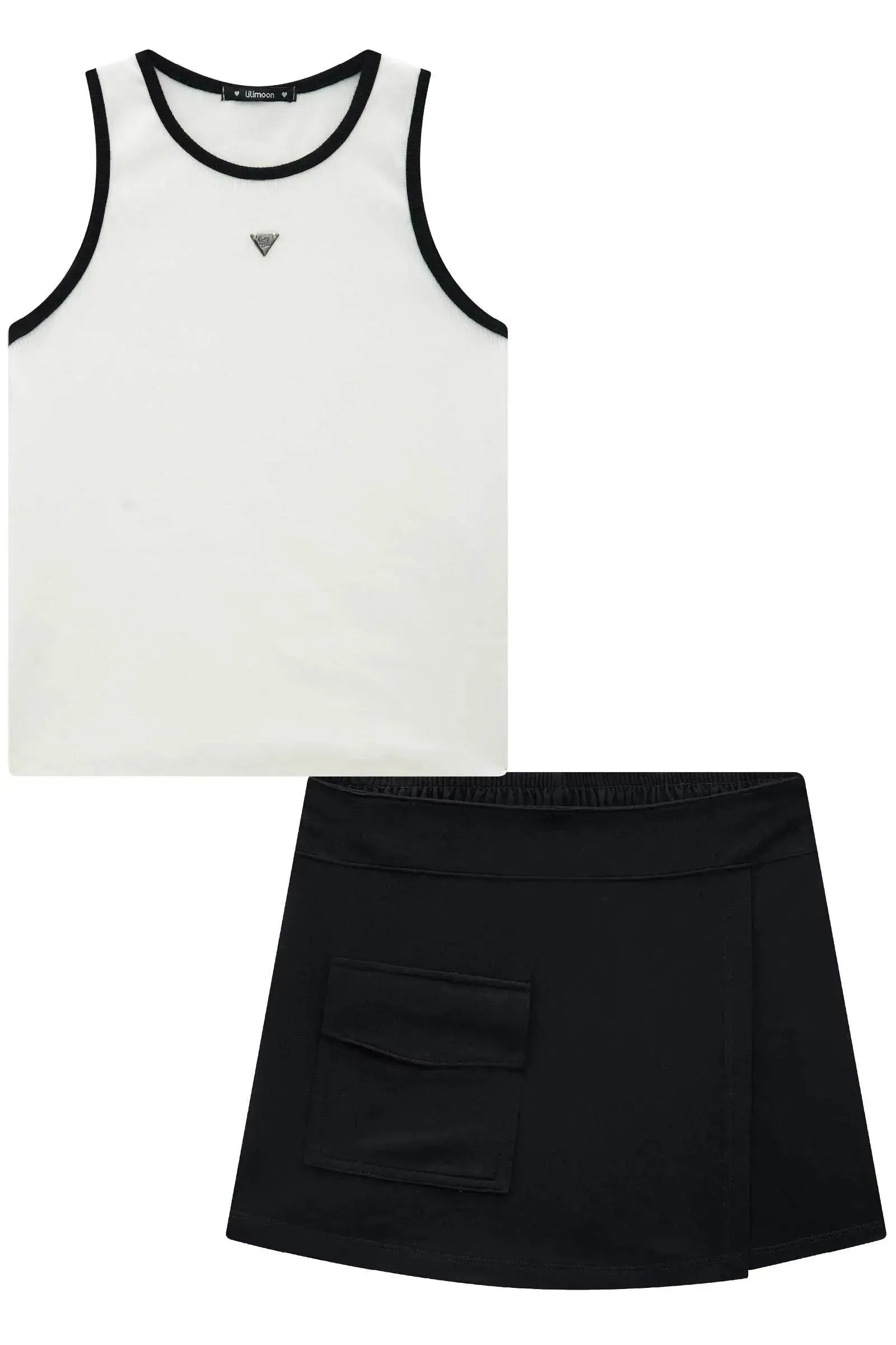 Conjunto de Regata em Canelado Liz e Short Saia em Molevisco 95911 Lilimoon Teen Menina