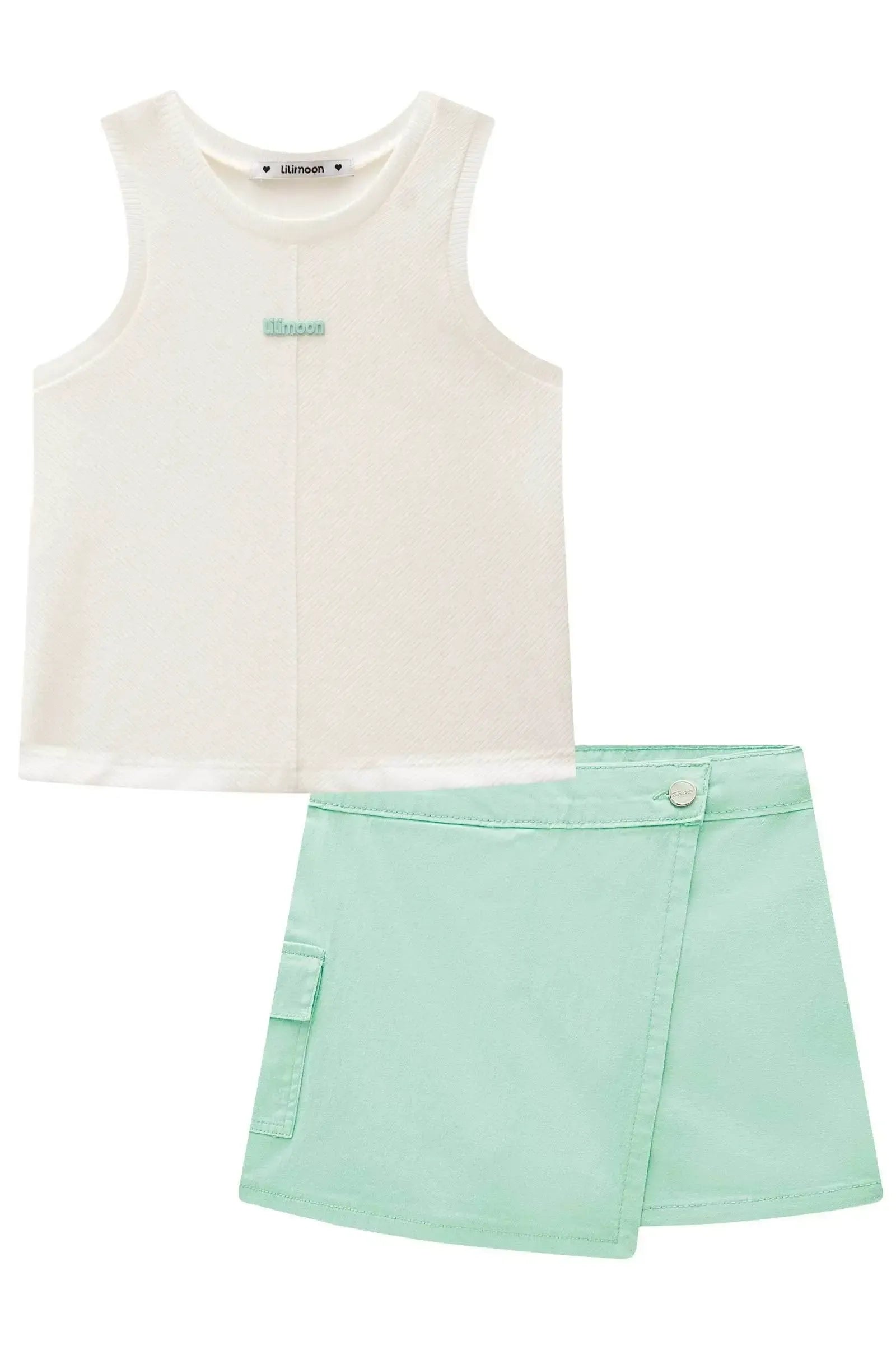 Conjunto de Regata em Canelado Liz e Short Saia em Sarja com Elastano 98812 Lilimoon Teen Menina