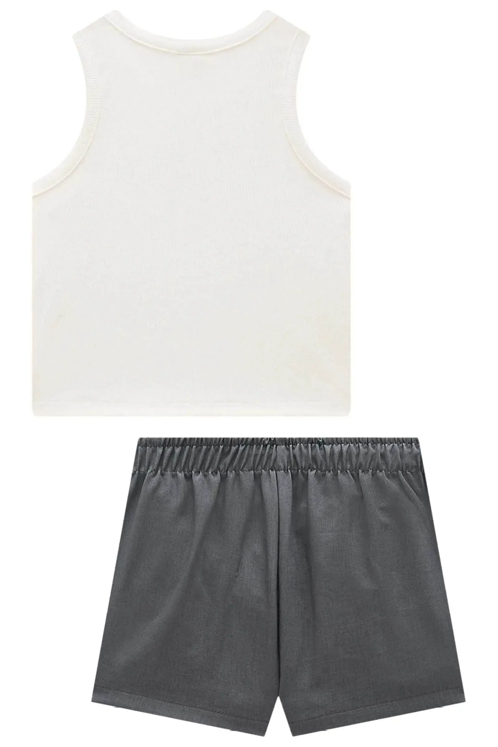 Conjunto de Regata em Canelado Liz e Shorts em Alfaiataria Premium Melange 95951 Vic&Vicky Teen Menina