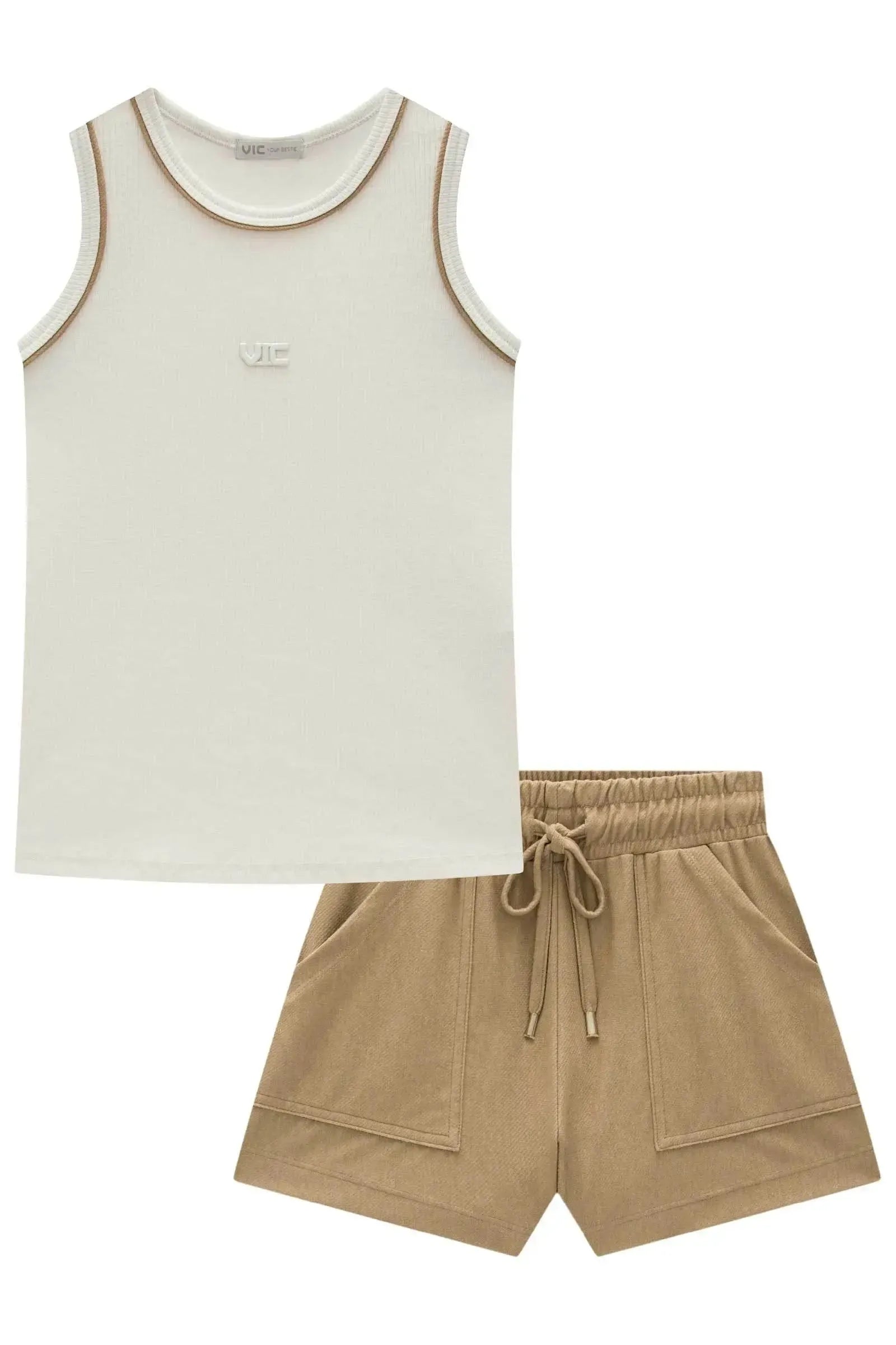 Conjunto de Regata em Canelado Liz e Shorts em Cotton Jeans 98510 Vic Teen Menina