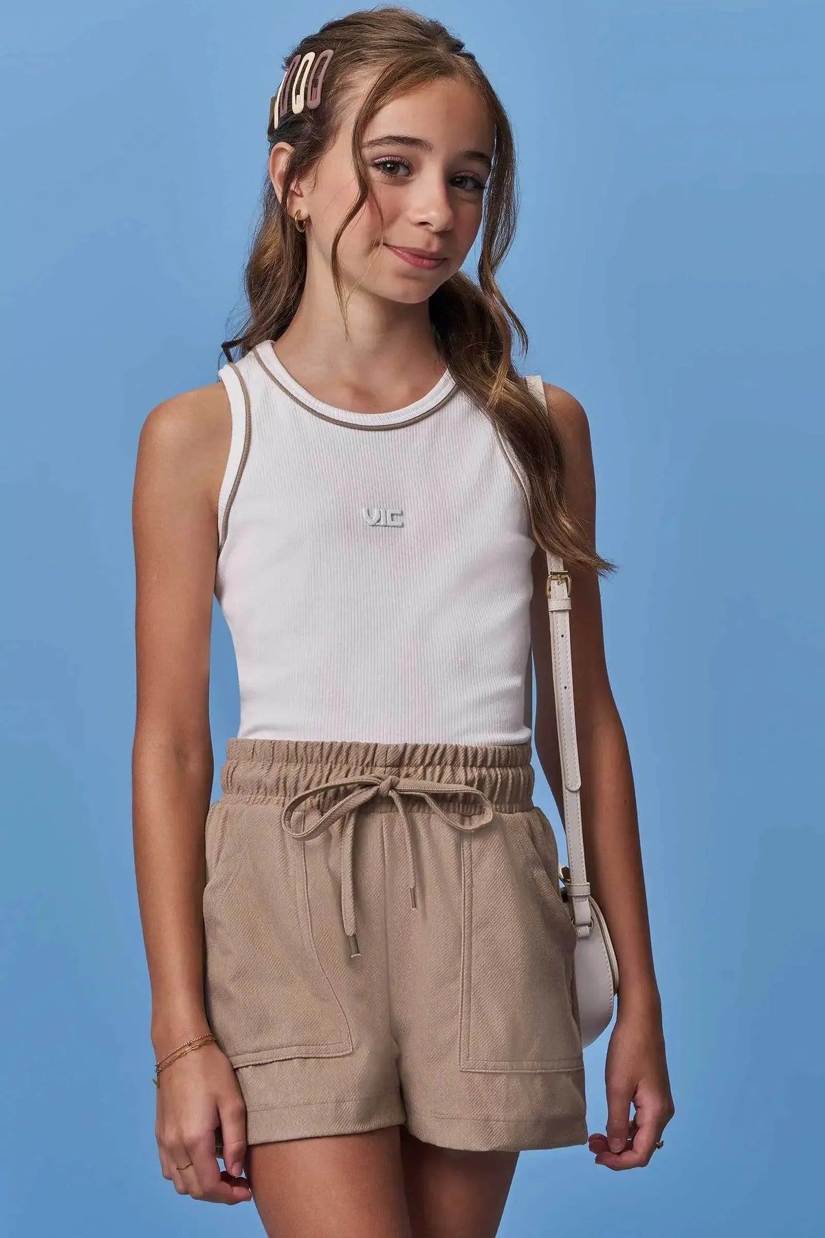 Conjunto de Regata em Canelado Liz e Shorts em Cotton Jeans 98510 Vic Teen Menina