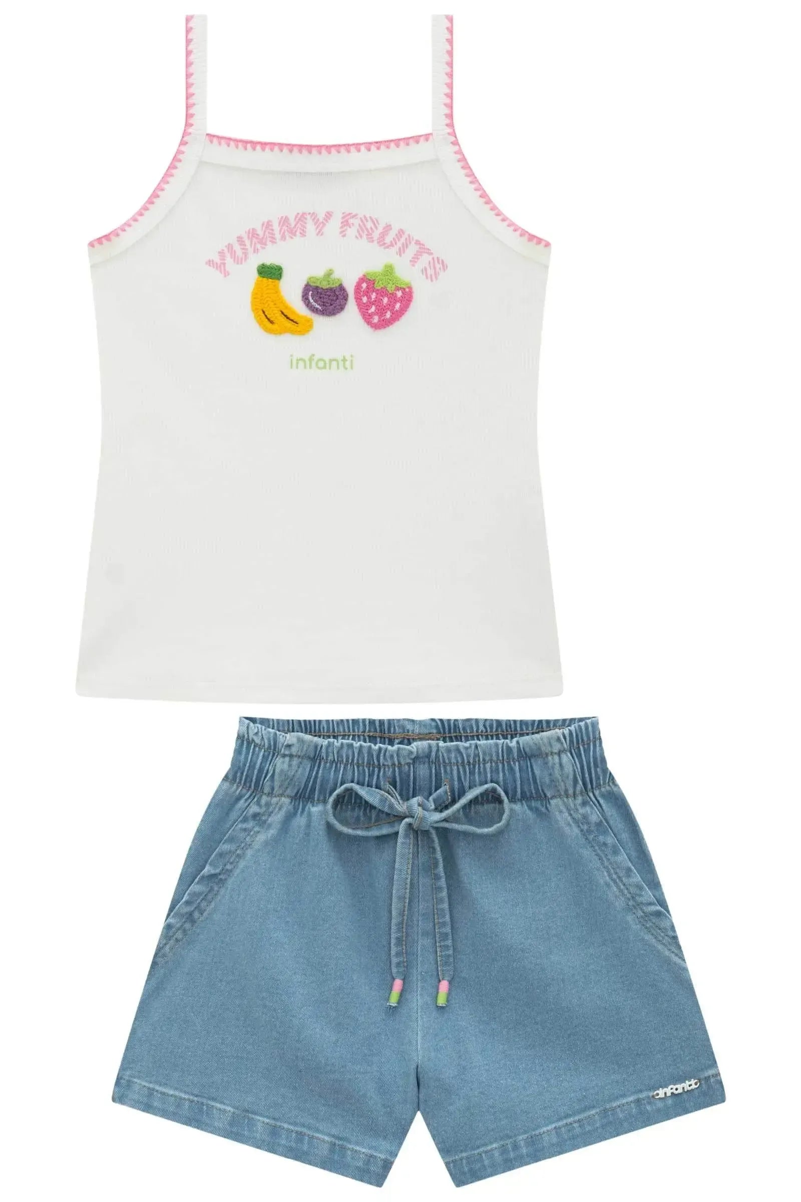 Conjunto de Regata em Canelado Liz e Shorts em Jeans com Elastano 95563 Infanti Infantil Menina