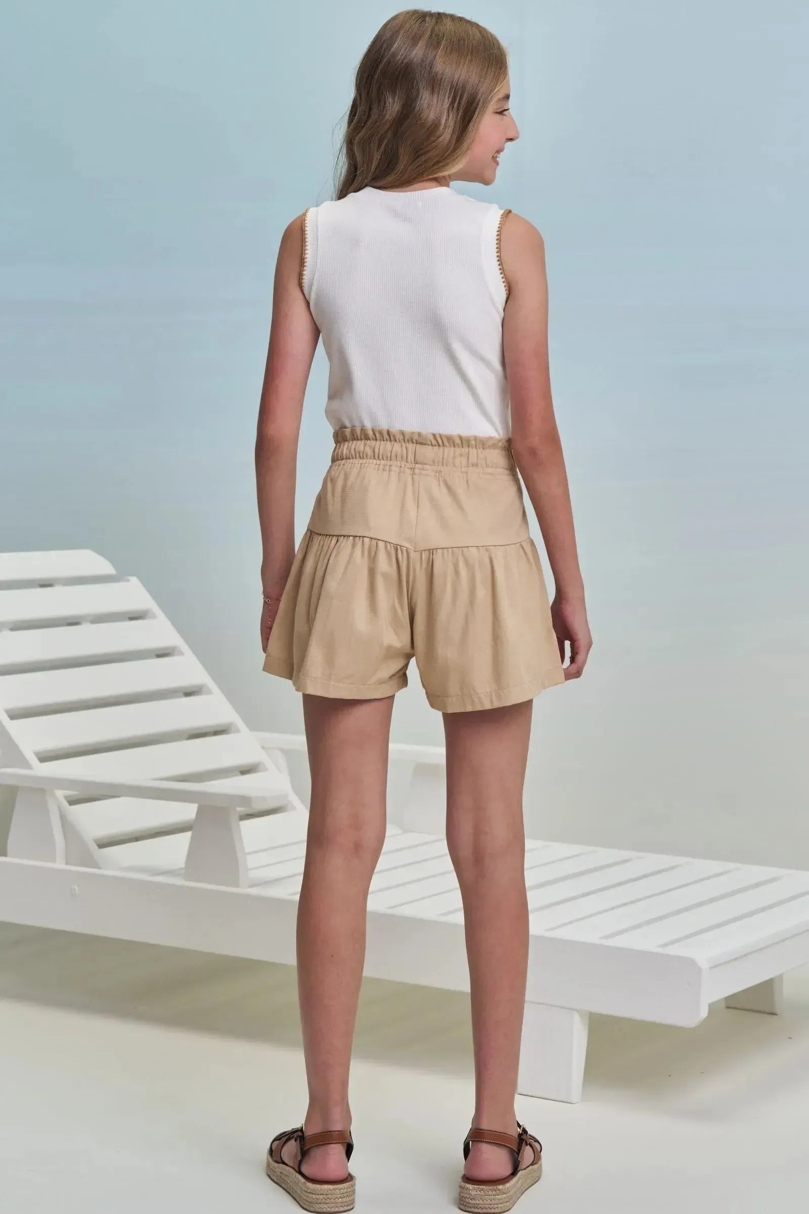 Conjunto de Regata em Canelado Liz e Shorts em Linho Santorine com Elastano 99339 Lilimoon Teen Menina