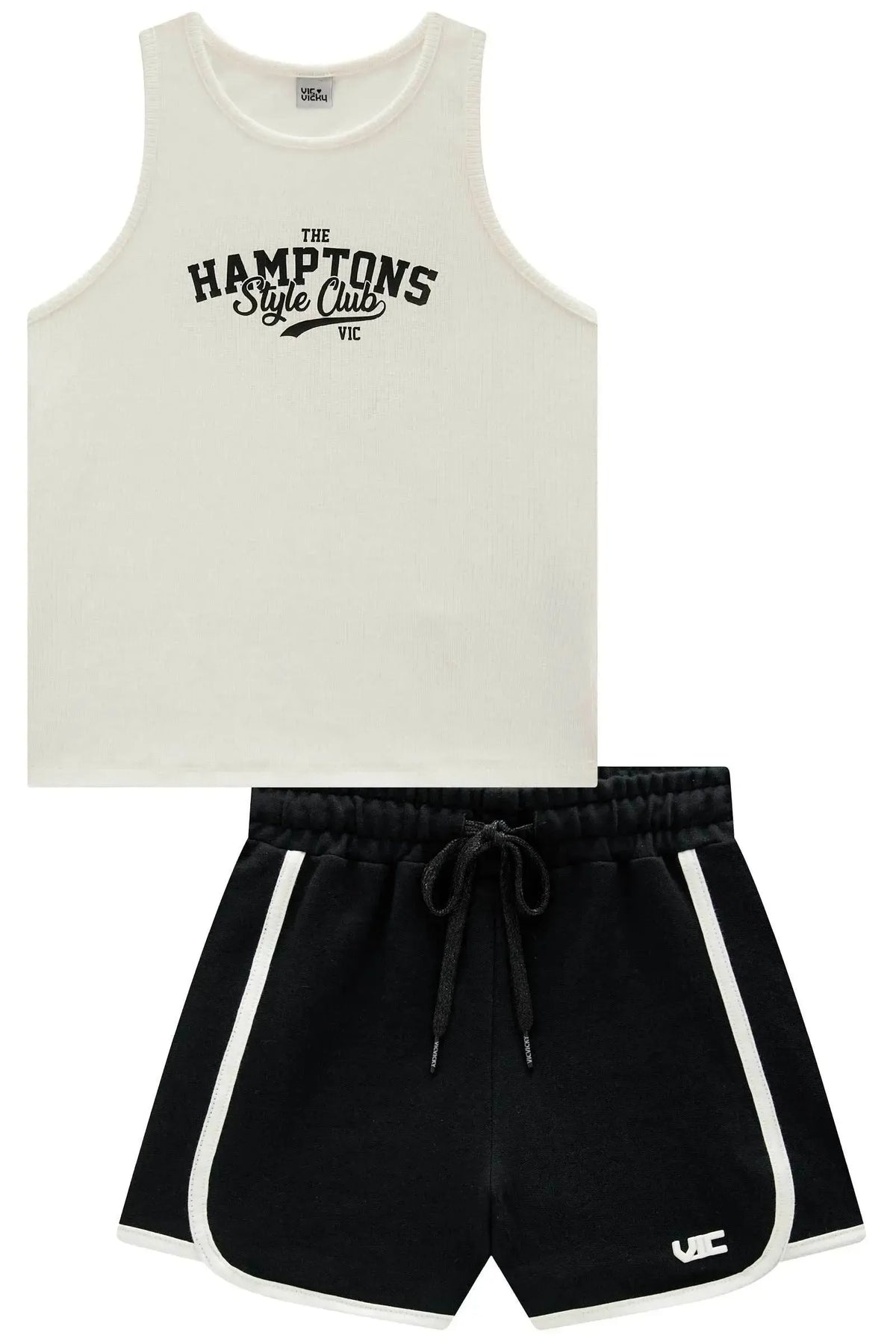 Conjunto de Regata em Canelado Liz e Shorts em Moletom sem Pelúcia 98254 Vic Teen Menina