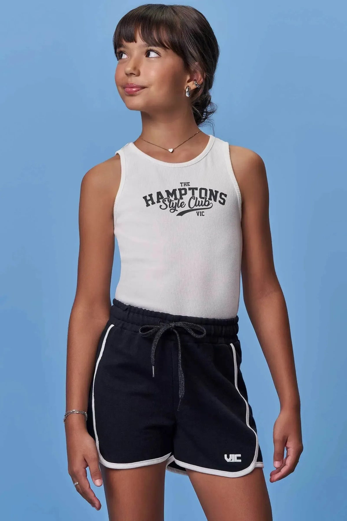 Conjunto de Regata em Canelado Liz e Shorts em Moletom sem Pelúcia 98254 Vic Teen Menina