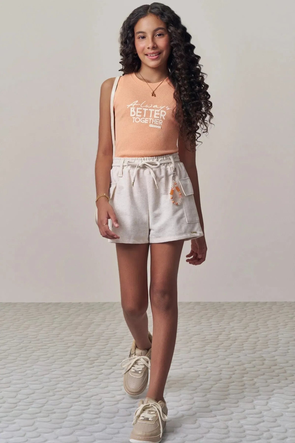 Conjunto de Regata em Canelado Liz e Shorts em Moletom sem Pelúcia 98616 Lilimoon Teen Menina