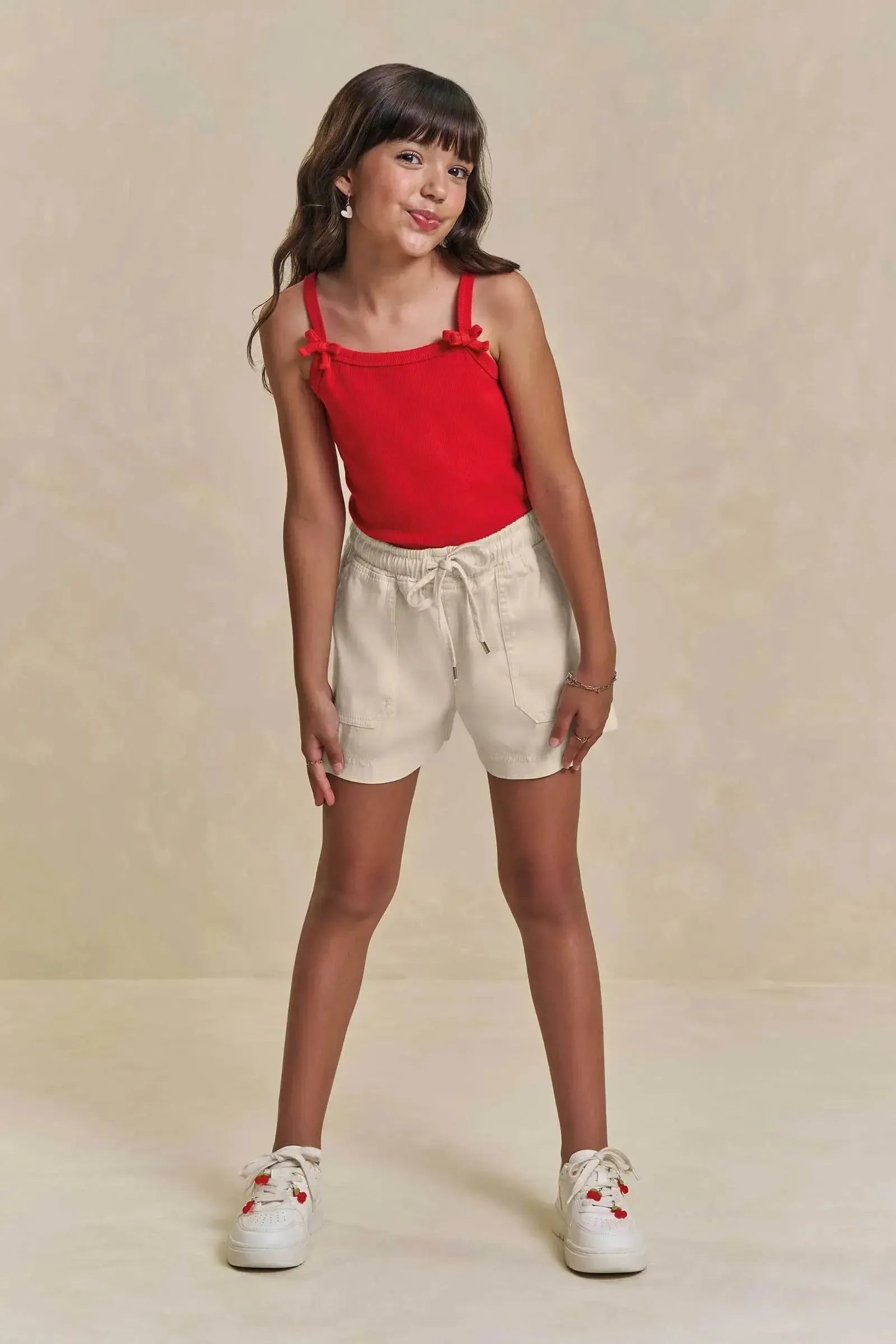 Conjunto de Regata em Canelado Liz e Shorts em Sarja com Elastano 95859 Lilimoon Teen Menina