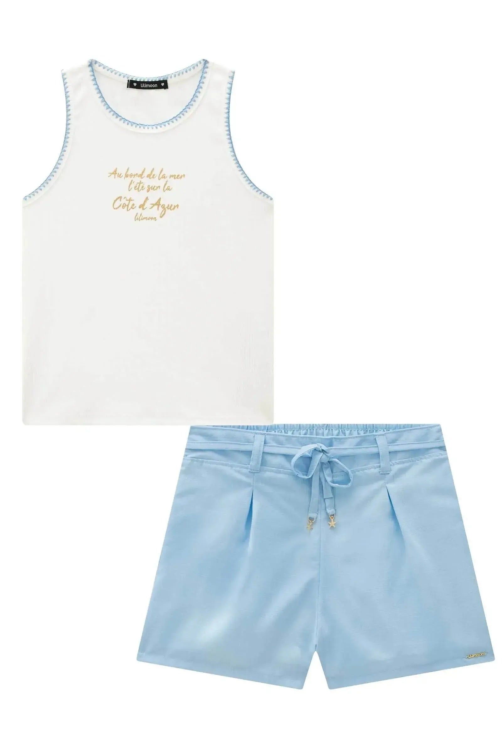 Conjunto de Regata em Canelado Liz e Shorts em Tecido New Positano 95495 Lilimoon Teen Menina