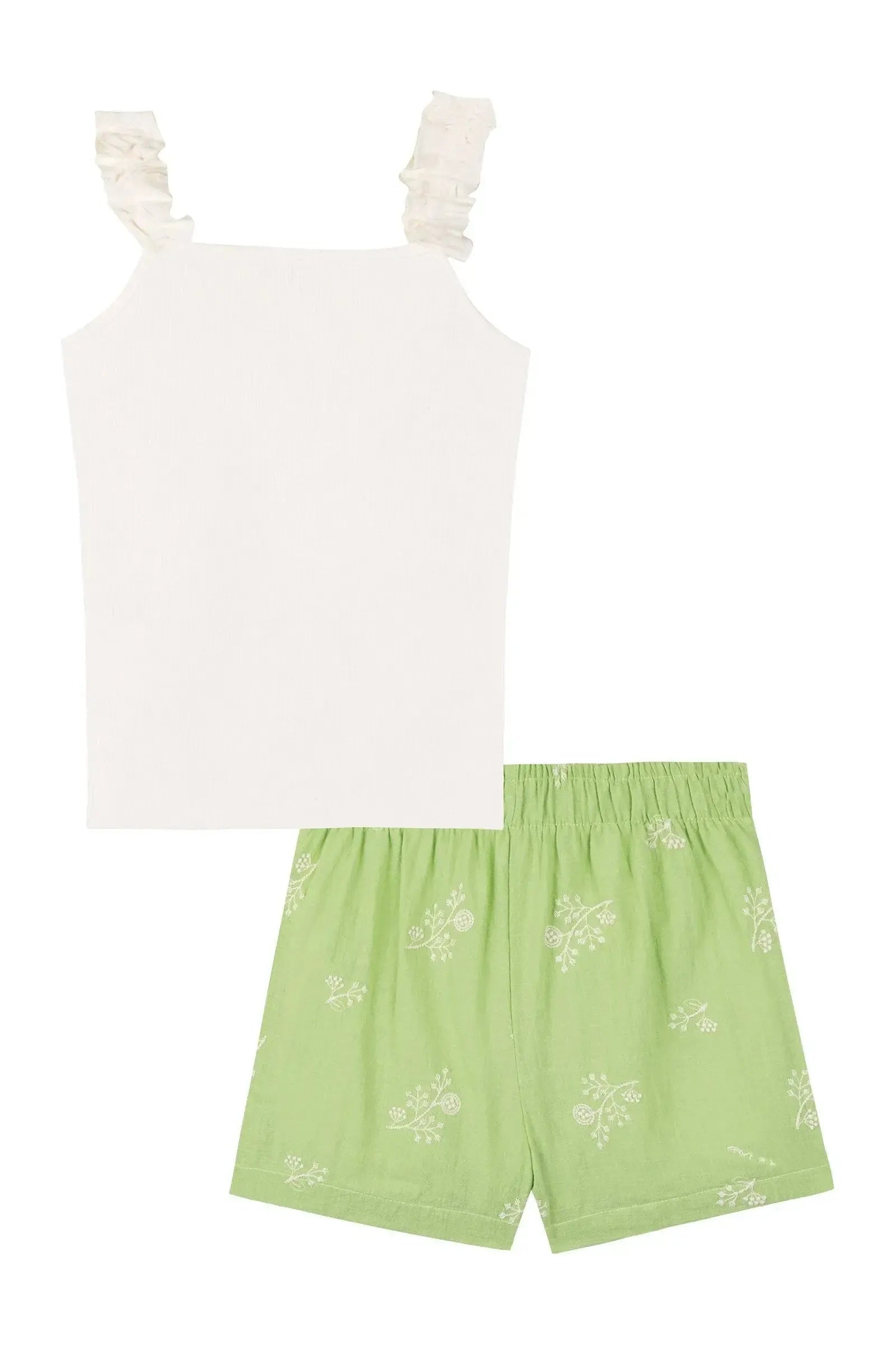 Conjunto de Regata em Canelado Liz e Shorts em Tricoline Bordado 86474 Kukiê Infantil Menina
