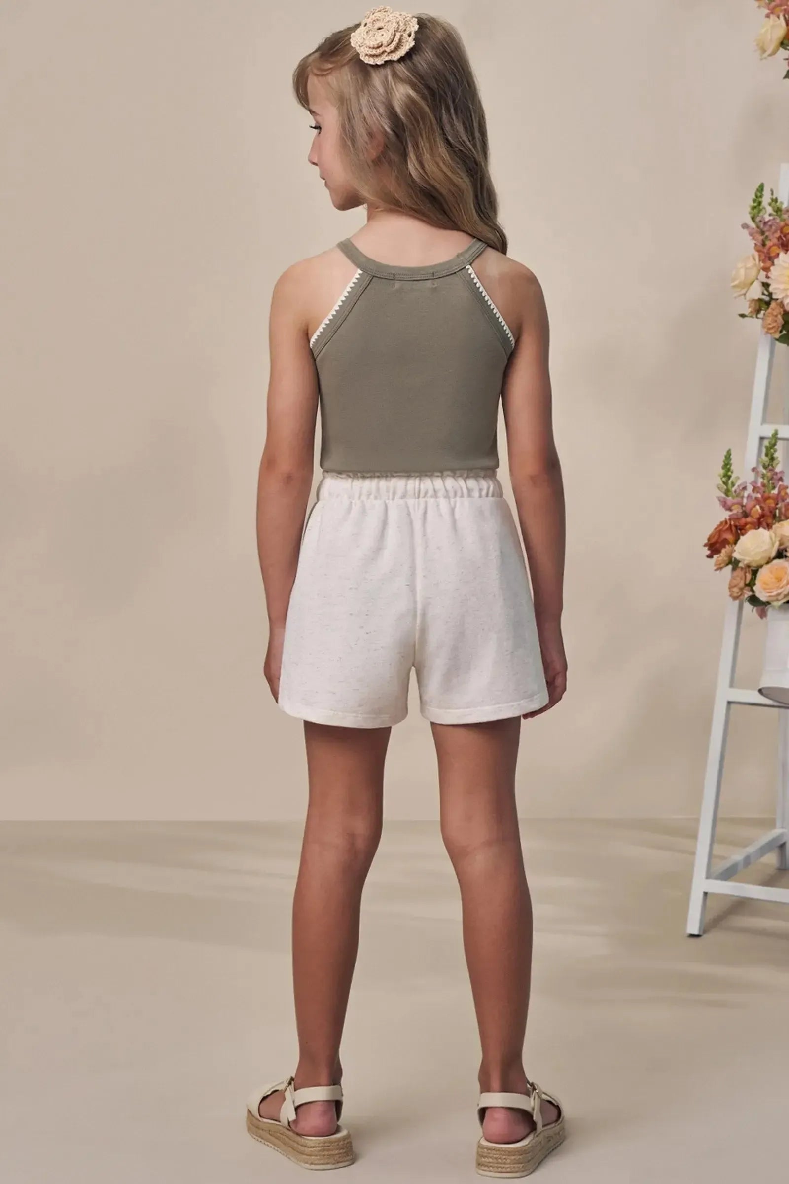 Conjunto de Regata em Cotton com Shorts em Moletom sem Pelúcia 99170 Infanti Infantil Menina