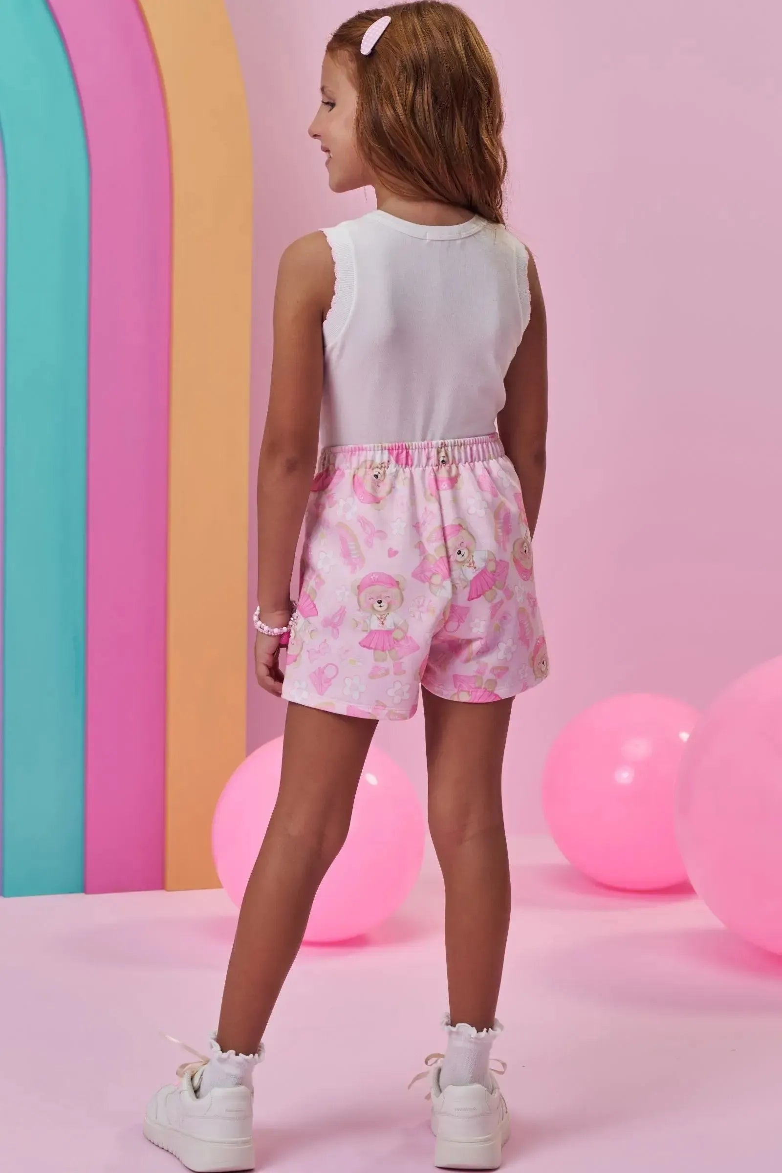 Conjunto de Regata em Cotton e Short Saia em Molecotton 99019 Kukiê Infantil Menina