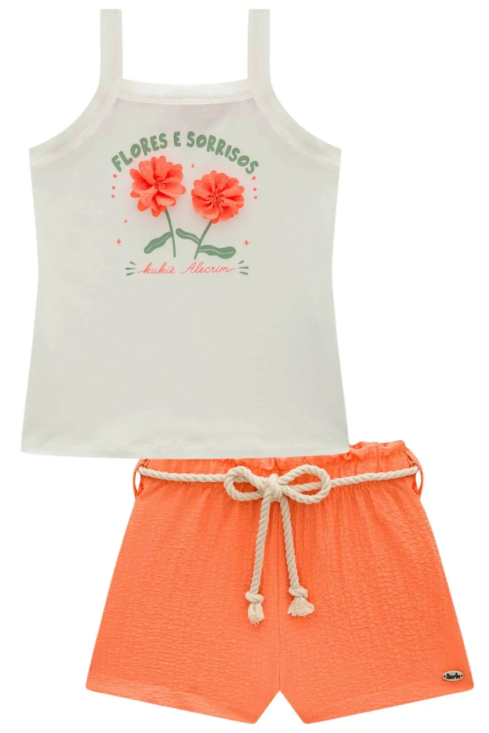 Conjunto de Regata em Cotton e Shorts em Crepe Cascalho 98281 Kukiê Infantil Menina