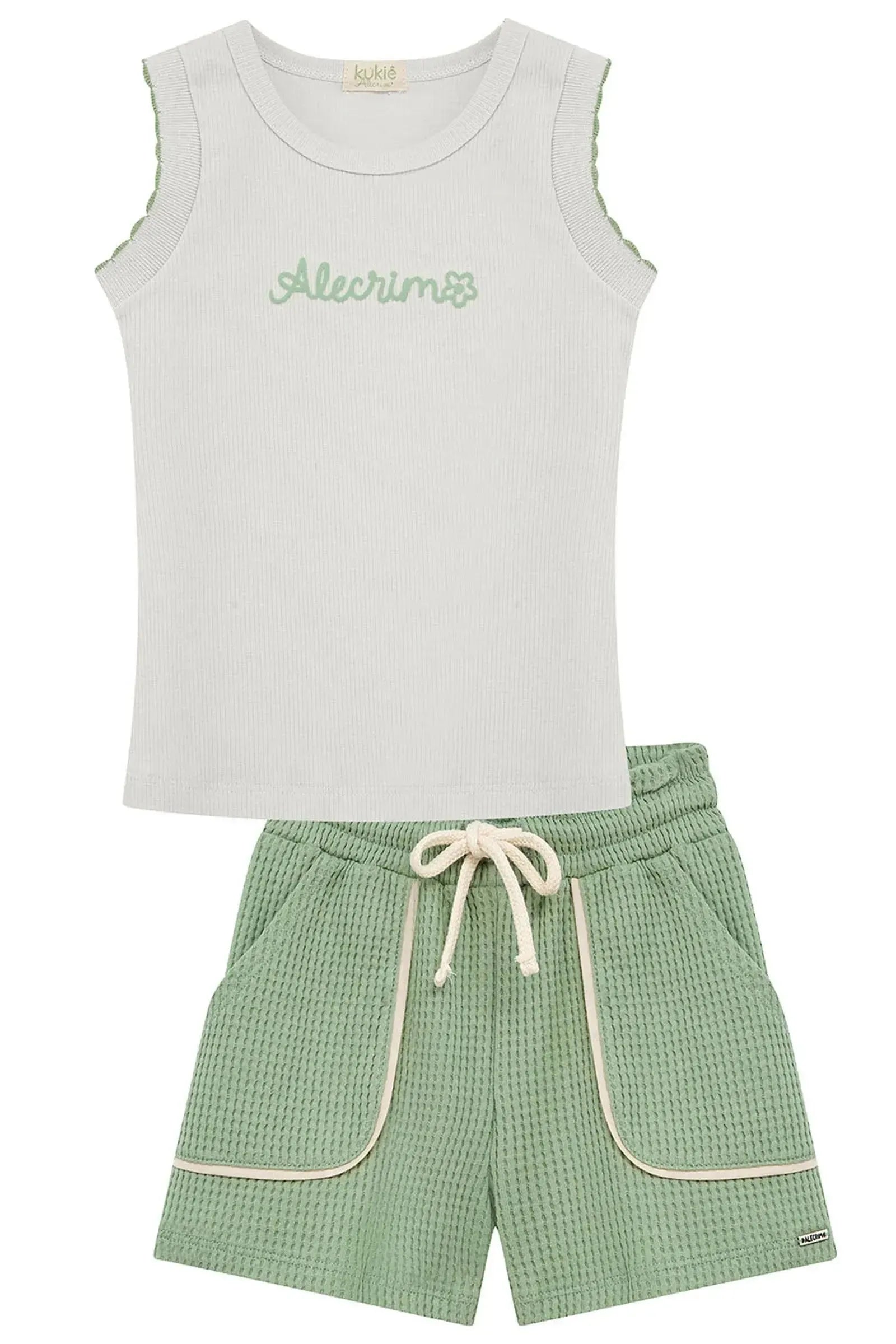 Conjunto de Regata em Cotton e Shorts em Malha Big Waffle 95568 Kukiê Infantil Menina