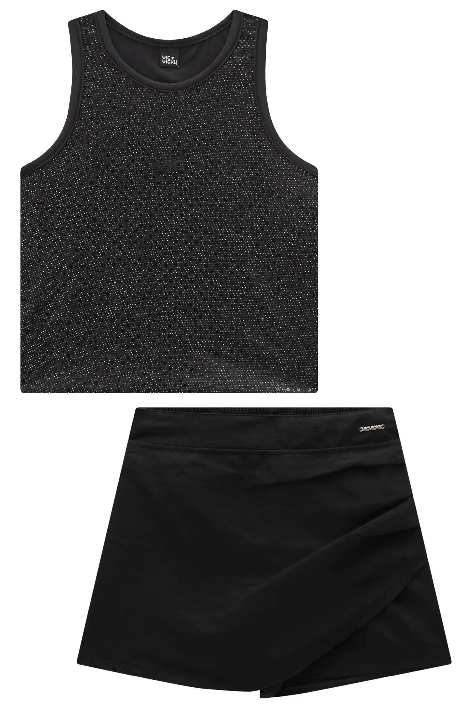 Conjunto de Regata em Malha Brilho e Short Saia em Alfaiataria Marant 96902 Vic&Vicky Teen Menina