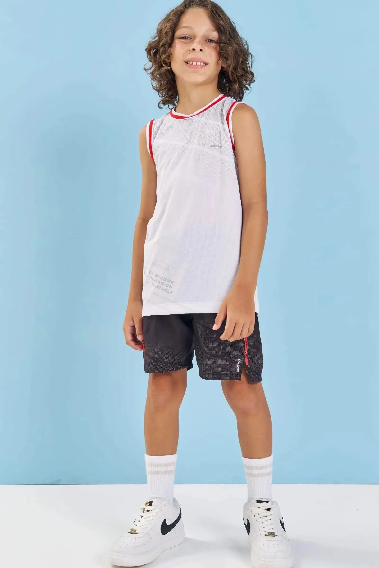 Conjunto de Regata em Malha Dry Space Green e Bermuda em Nylon Ergonomic com Elastano 88010 LucBoo Infantil Menino