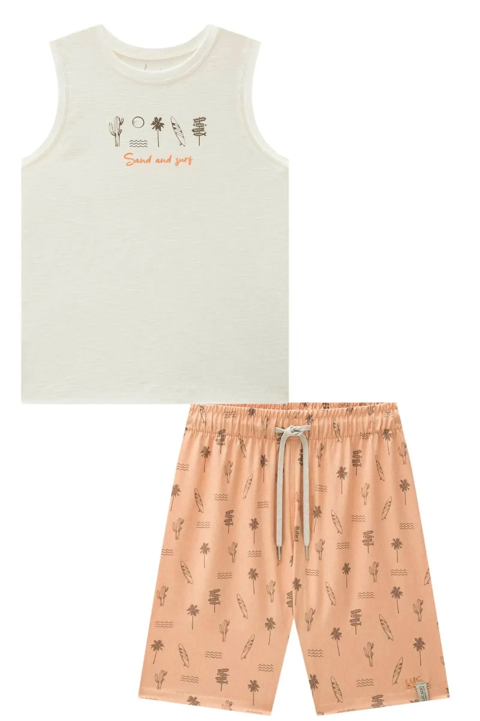 Conjunto de Regata em Malha Flamê e Bermuda em Nylon Hidronatic com Elastano 87559 LucBoo Infantil Menino