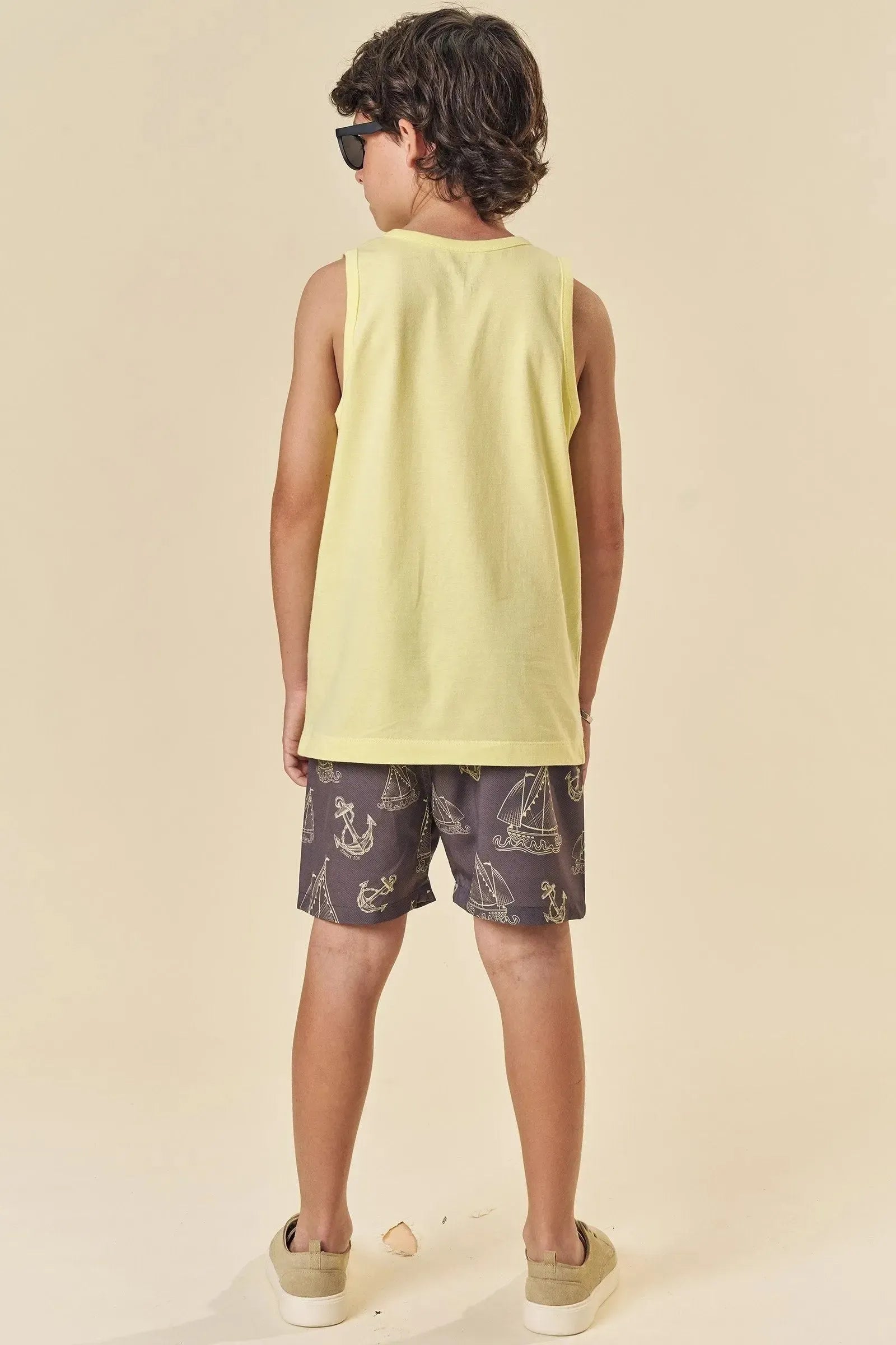 Conjunto de Regata em Meia Malha e Bermuda Boxer em Nylon Ergonomic 83810 Johnny Fox Teen Menino