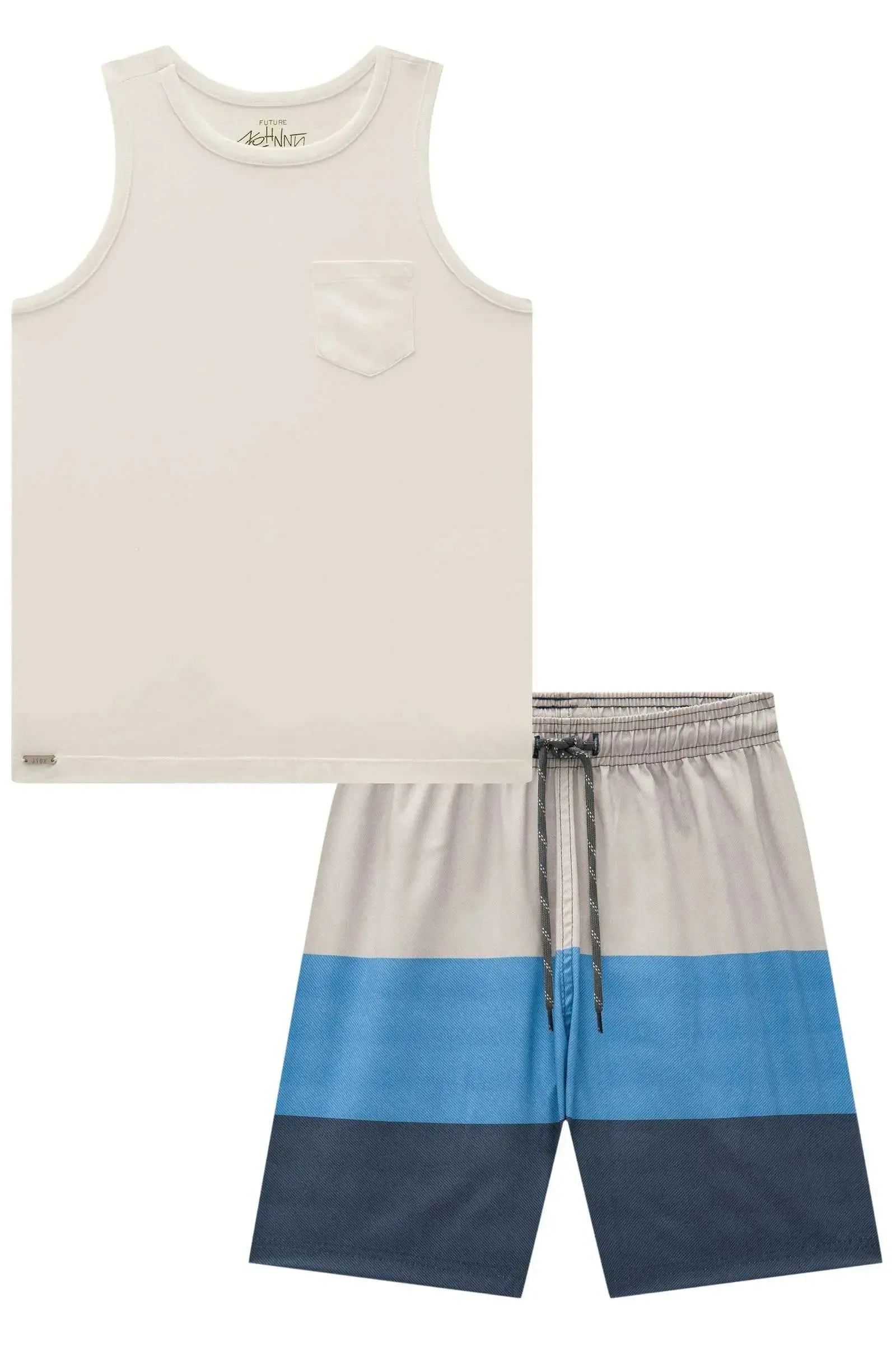 Conjunto de Regata em Meia Malha e Bermuda Boxer em Nylon Ergonomic 83810 Johnny Fox Teen Menino