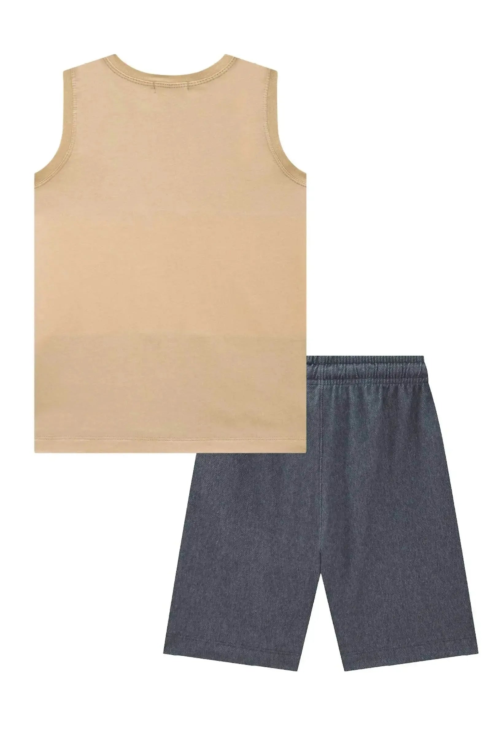 Conjunto de Regata em Meia Malha e Bermuda em Cotton Jeans com Elastano 97111 LucBoo Infantil Menino