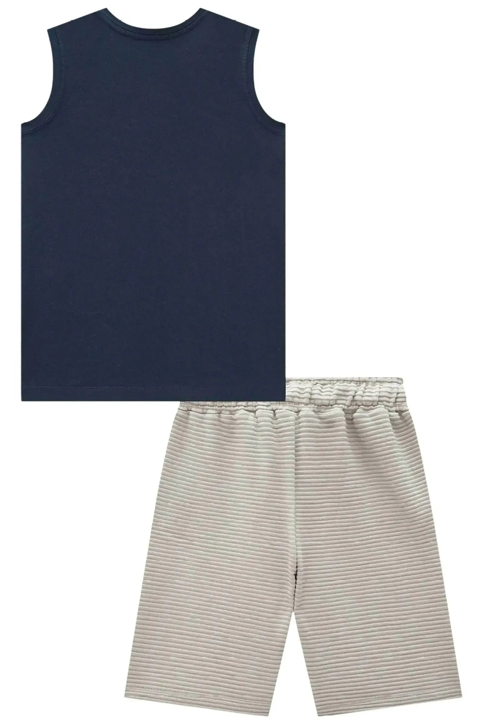 Conjunto de Regata em Meia Malha e Bermuda em Malha Dublada Relevo 82893 LucBoo Infantil Menino