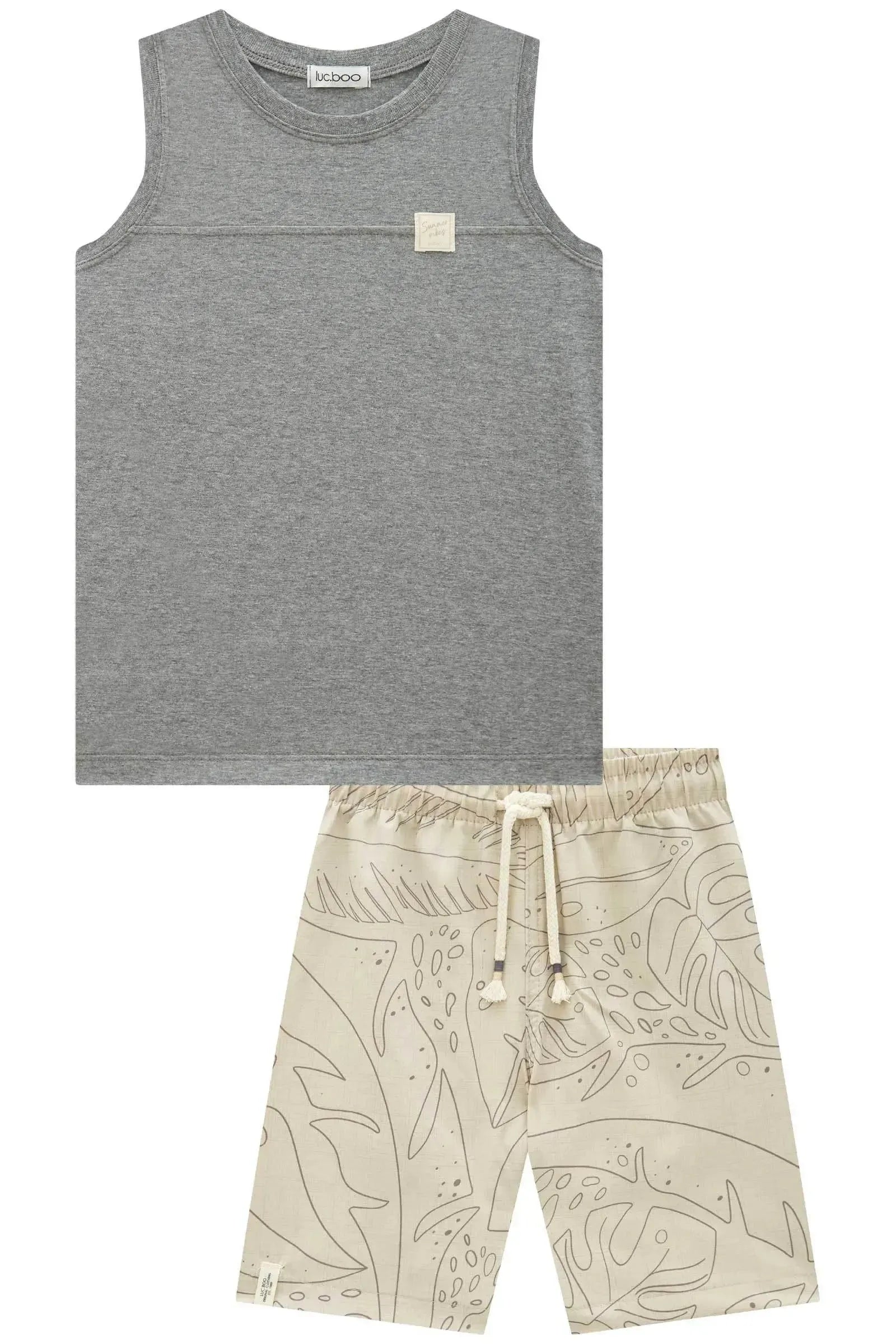 Conjunto de Regata em Meia Malha e Bermuda em Nylon 97163 LucBoo Infantil Menino