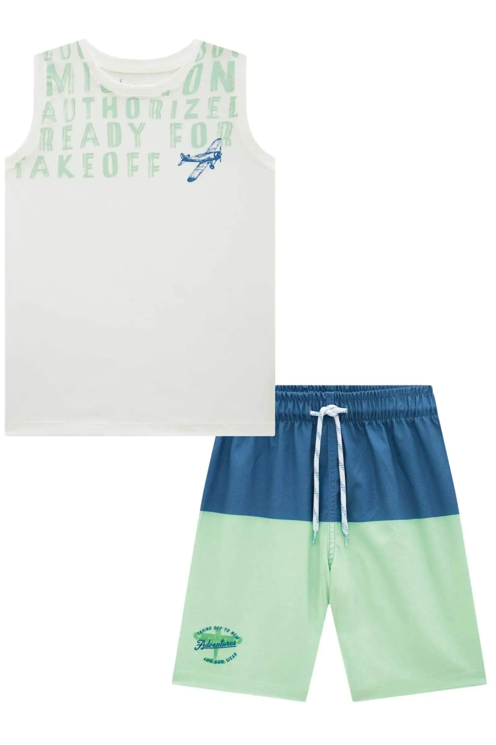 Conjunto de Regata em Meia Malha e Bermuda em Nylon Ergonomic com Elastano 94562 LucBoo Infantil Menino