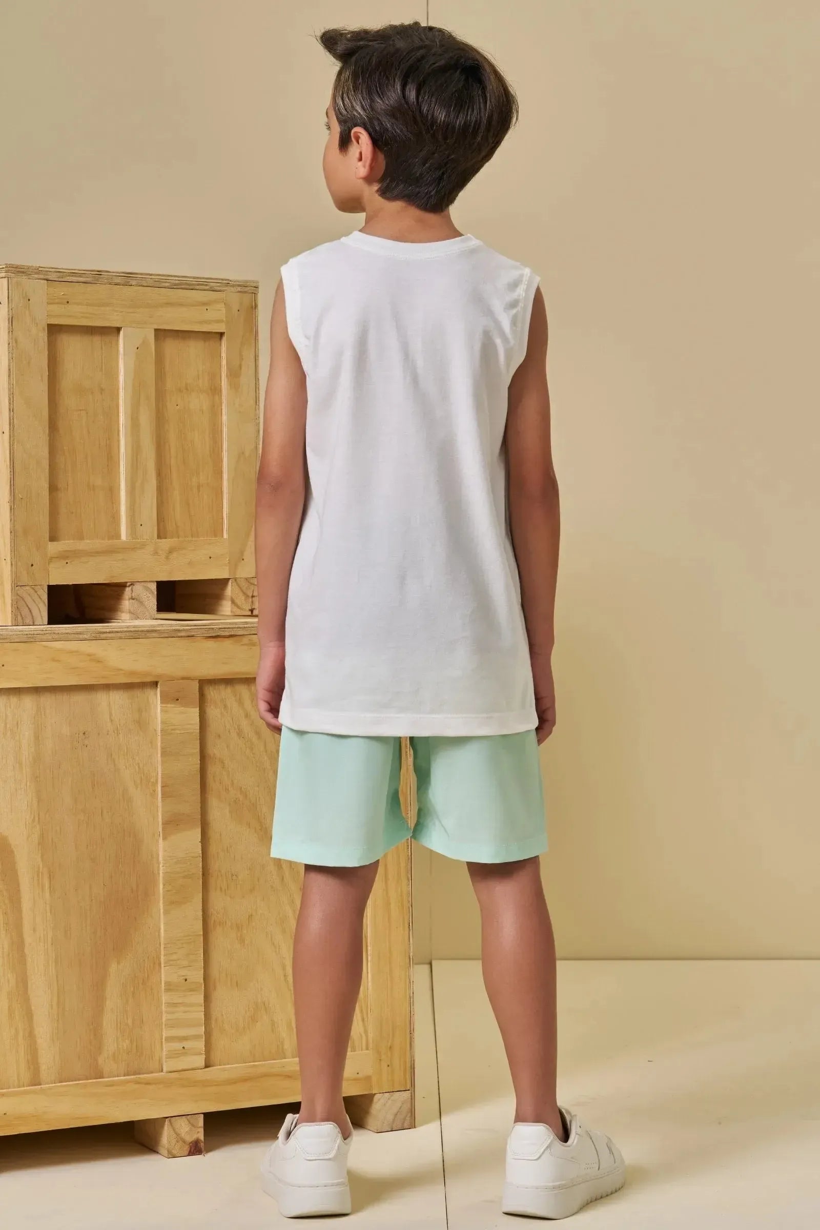 Conjunto de Regata em Meia Malha e Bermuda em Nylon Ergonomic com Elastano 94562 LucBoo Infantil Menino
