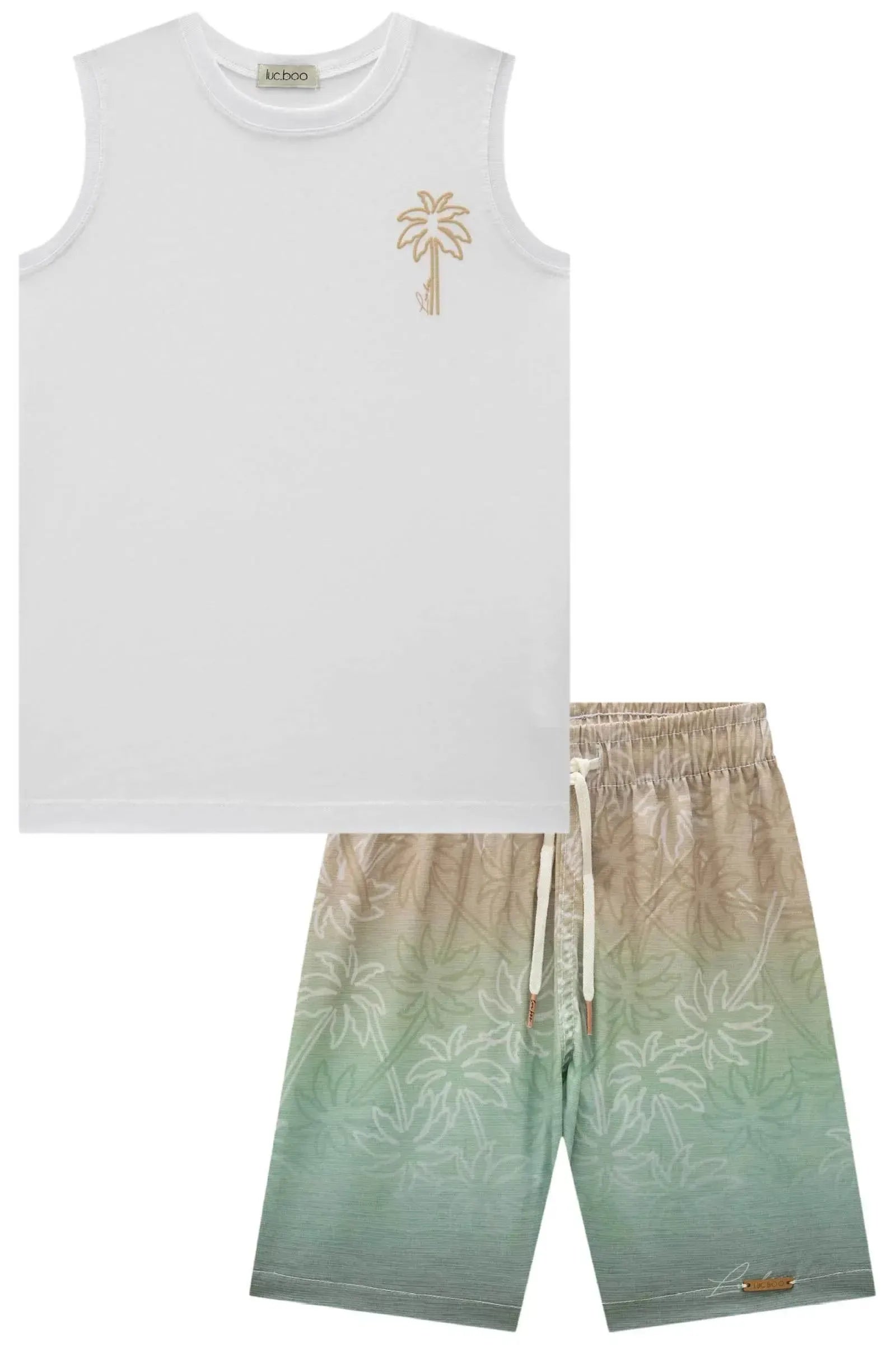 Conjunto de Regata em Meia Malha e Bermuda em Nylon Ergonomic com Elastano 83346 LucBoo Infantil Menino