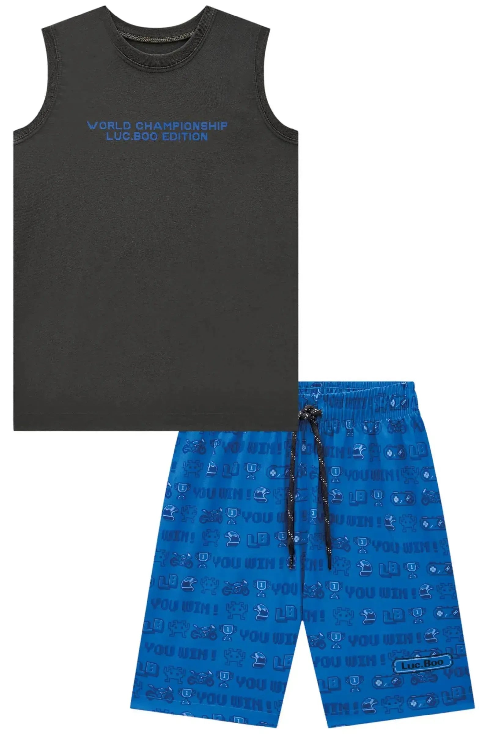 Conjunto de Regata em Meia Malha e Bermuda em Nylon Ergonomic com Elastano 84505 LucBoo Infantil Menino