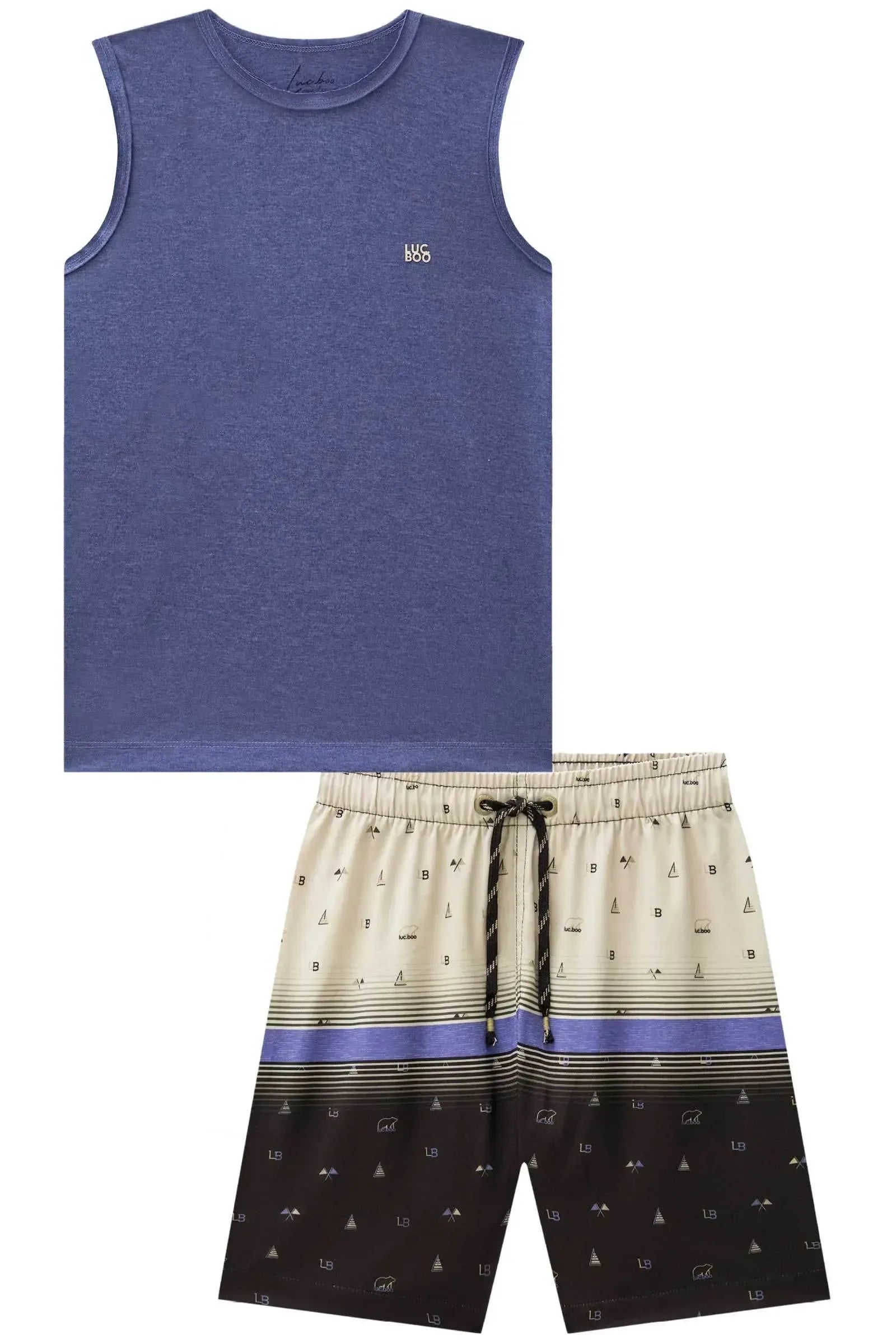 Conjunto de Regata em Meia Malha e Bermuda em Nylon Ergonomic com Elastano 87972 LucBoo Infantil Menino