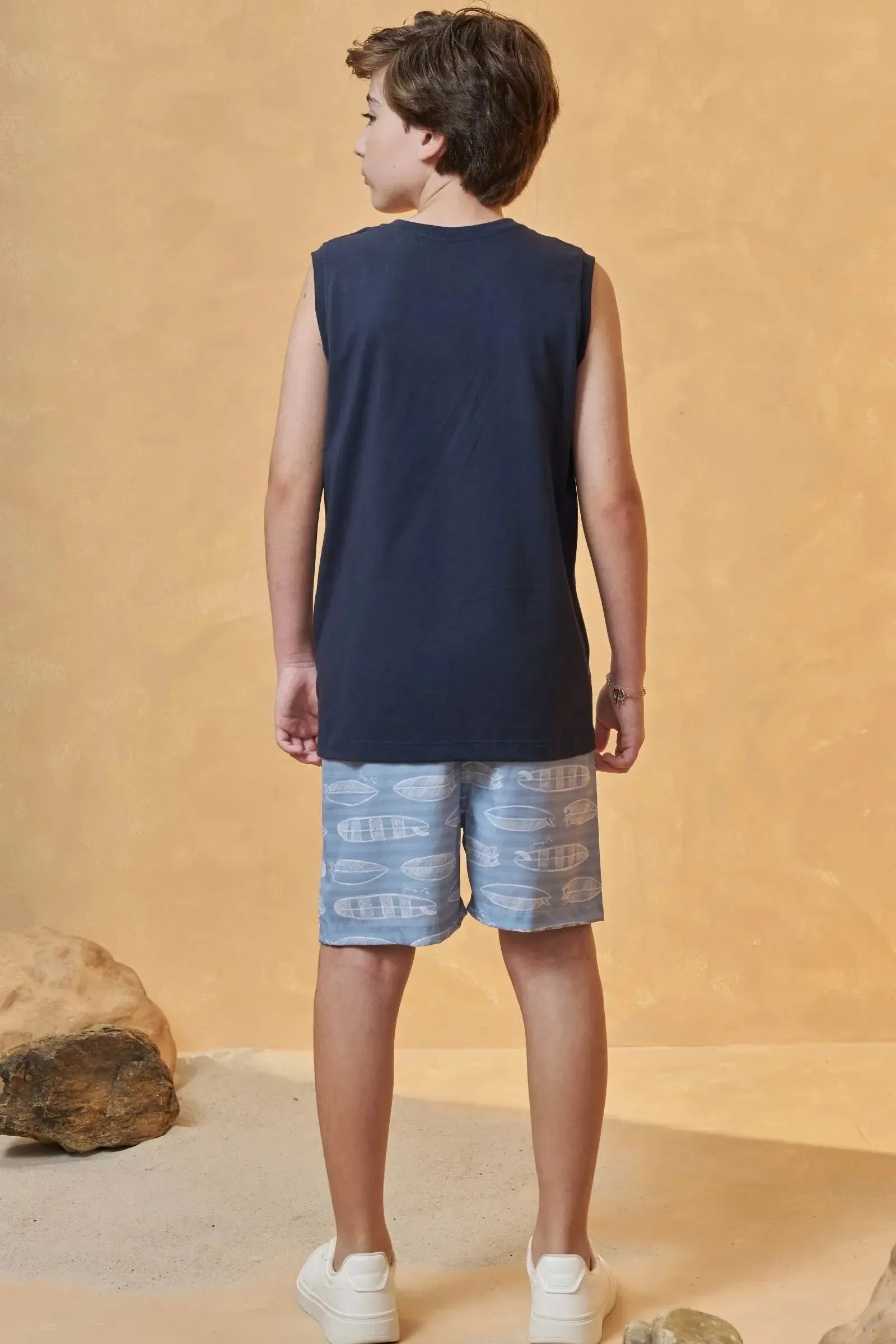 Conjunto de Regata em Meia Malha e Bermuda em Nylon Ergonomic com Elastano 96718 Johnny Fox Teen Menino