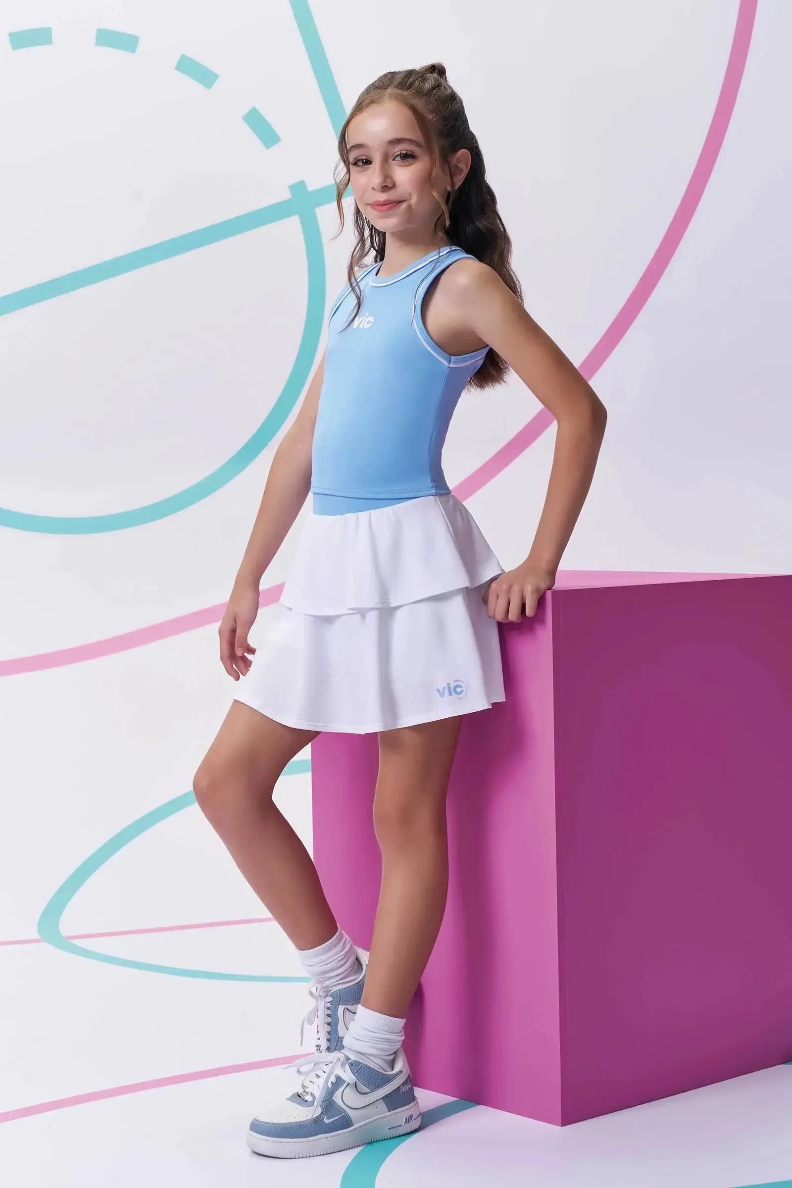 Conjunto de Regata em Poliamida e Saia em Malha Yuki com Shorts Embutido 96536 Vic&Vicky Teen Menina