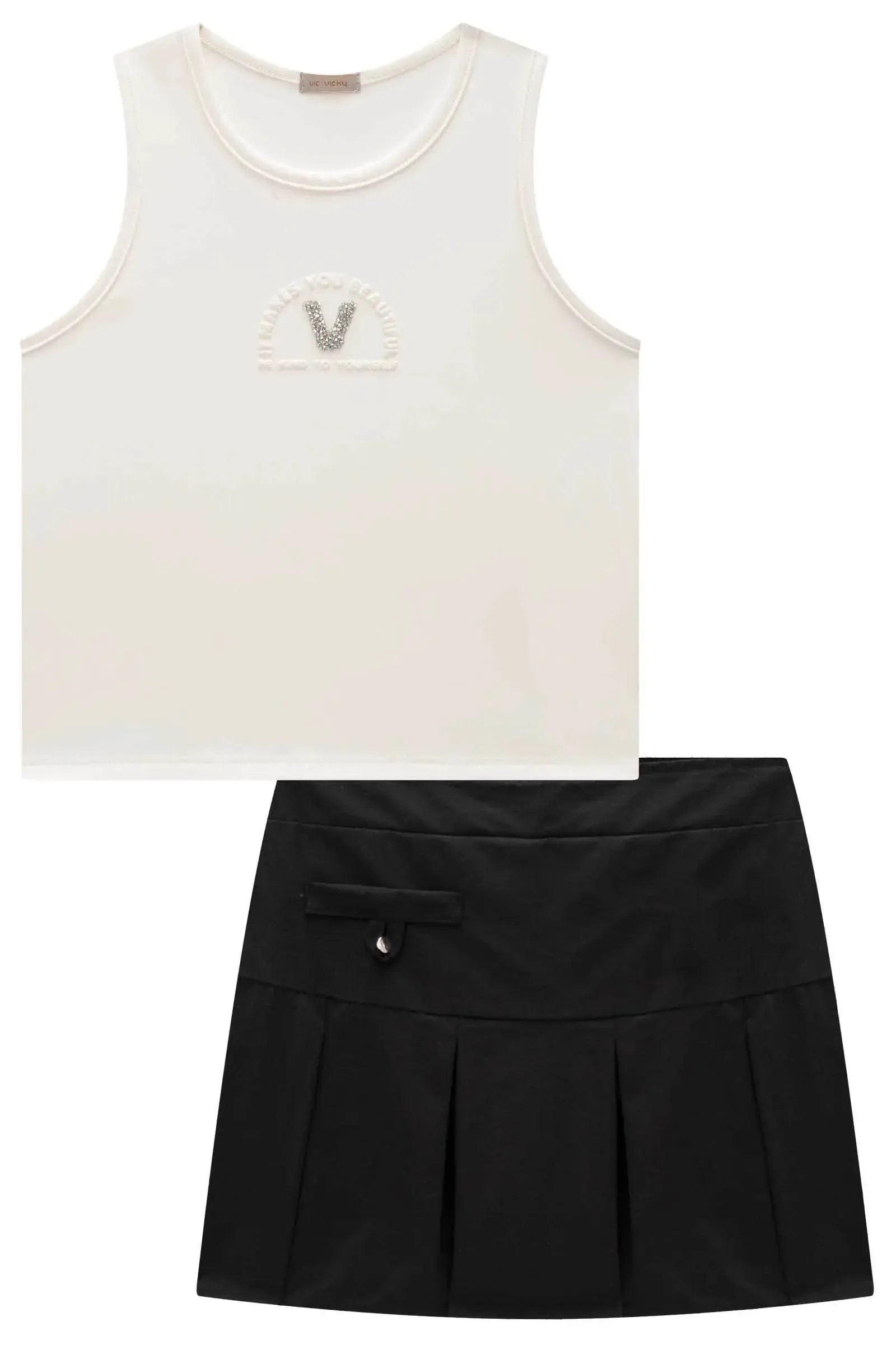 Conjunto de Regata em Poliamida e Short Saia em Alfaiataria 92683 Vic&Vicky Teen Menina