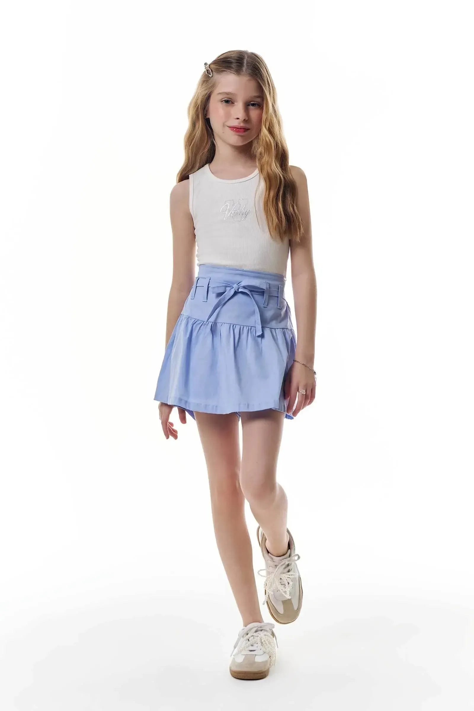 Conjunto de Regata em Poliamida e Short Saia em Tricoline com Elastano 92915 Vic&Vicky Teen Menina