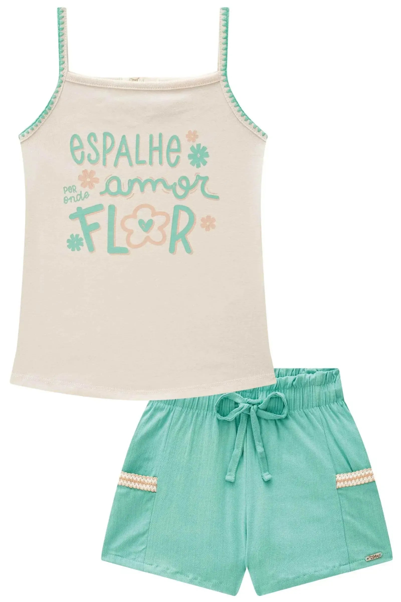 Conjunto de Regata em Ribana Canelada com Shorts em Viscose com Elastano 85467 Infanti Infantil Menina