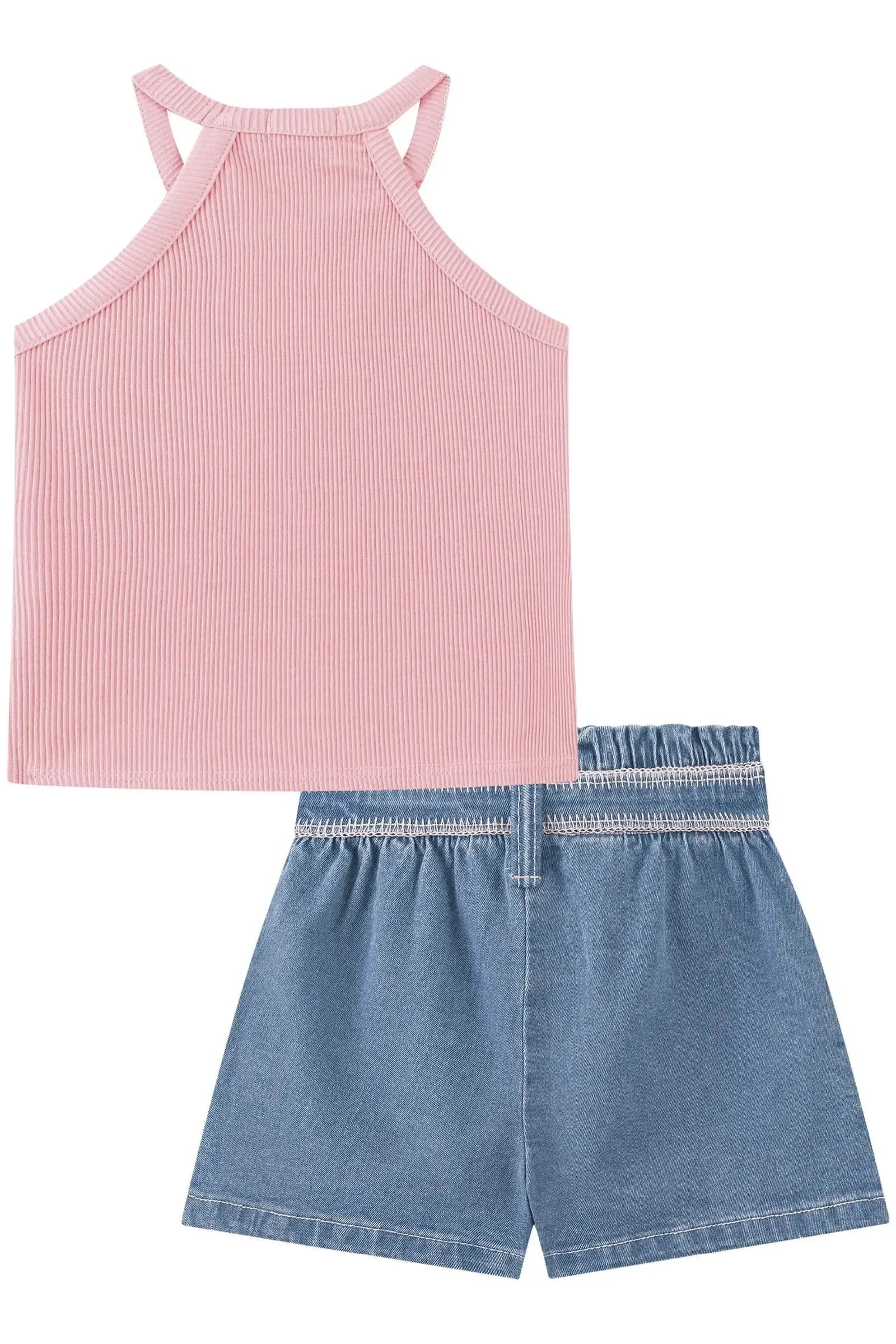 Conjunto de Regata em Soft Line e Shorts em Jeans com Elastano 93693 Kukiê Infantil Menina