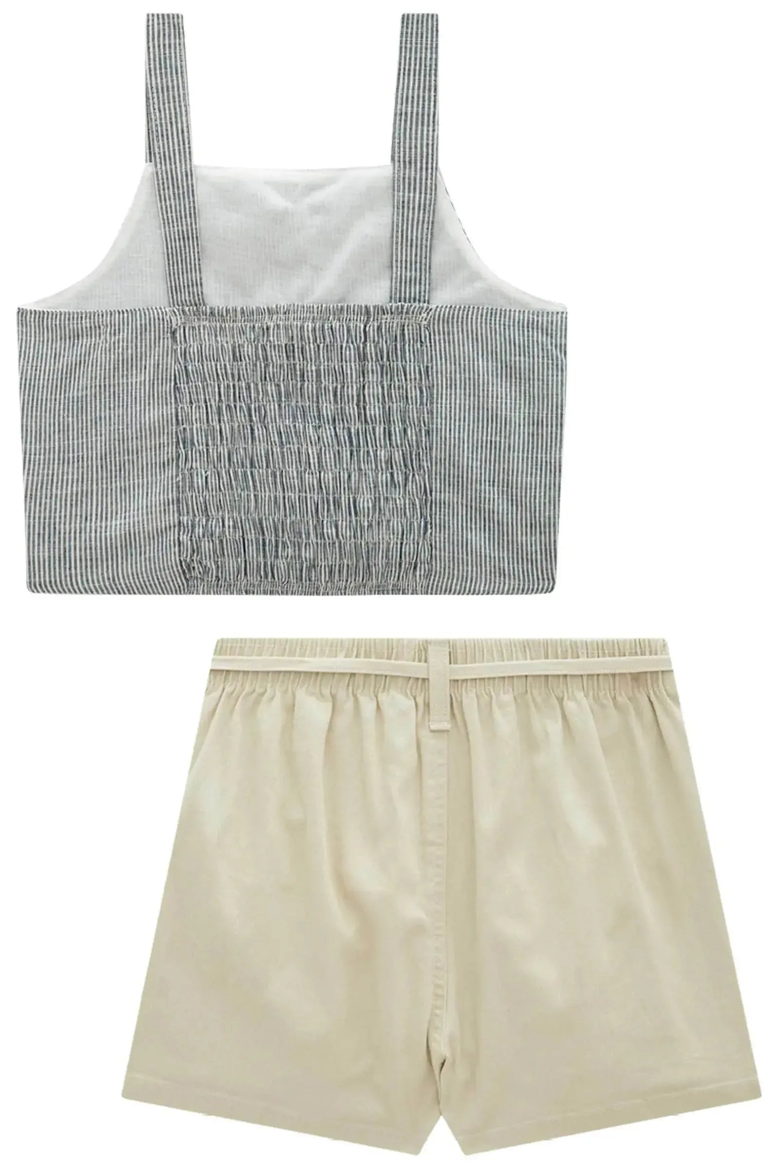 Conjunto de Regata em Tecido Listrado e Short Saia em Sarja com Elastano 98909 Vic Teen Menina