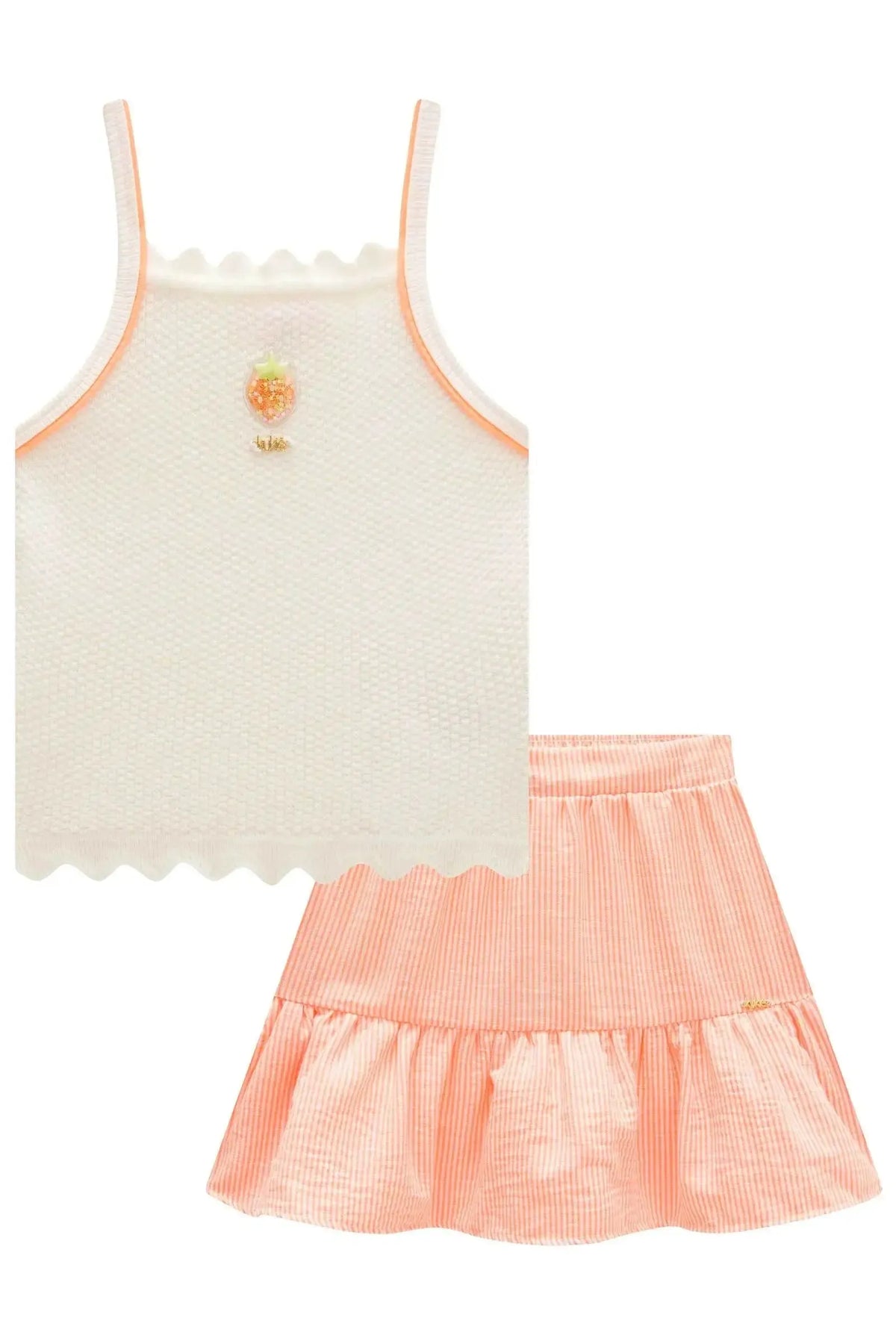 Conjunto de Regata em Tricot Prime e Saia em Tricoline (Com Short Embutido) 98057 Kukiê Infantil Menina