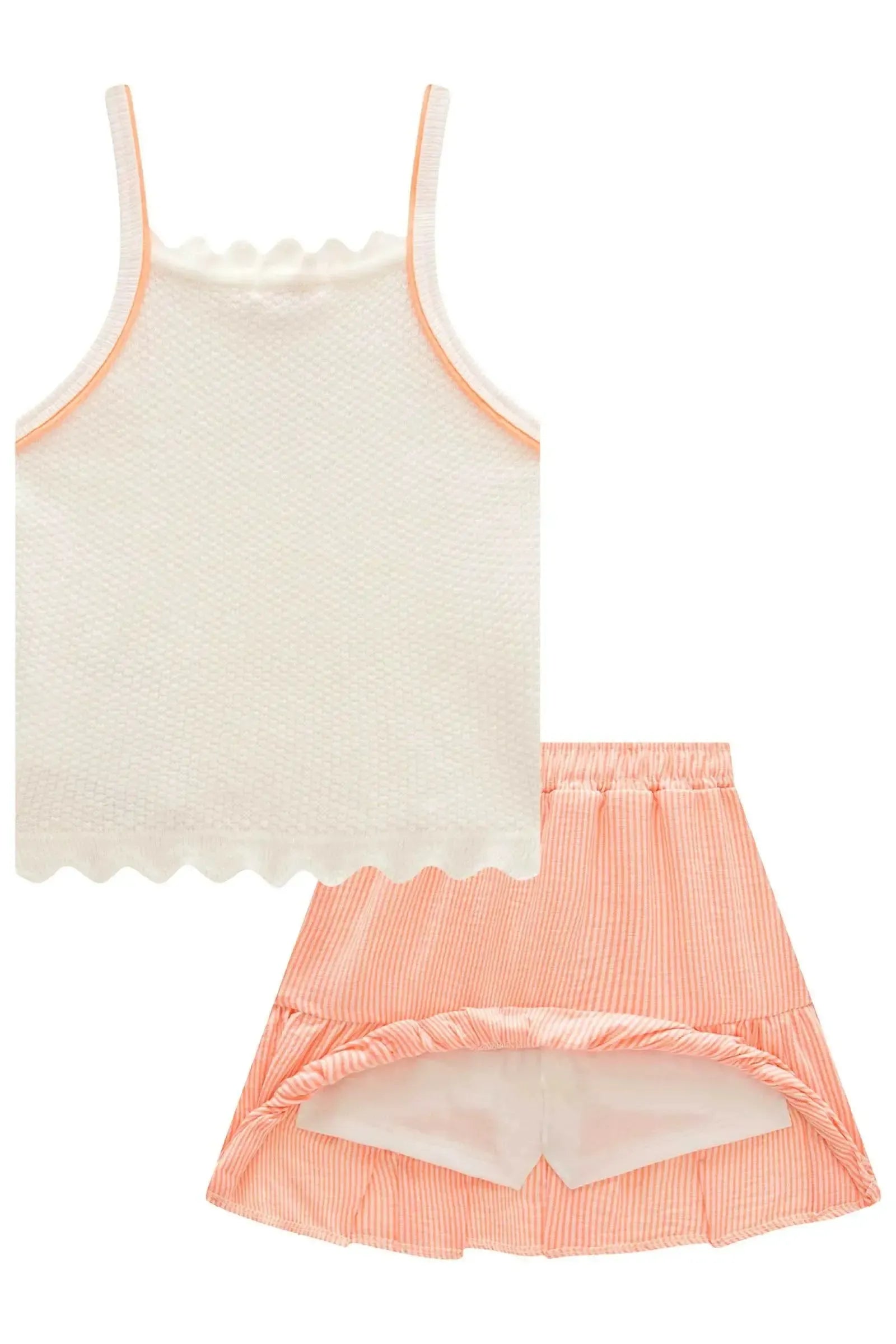 Conjunto de Regata em Tricot Prime e Saia em Tricoline (Com Short Embutido) 98057 Kukiê Infantil Menina