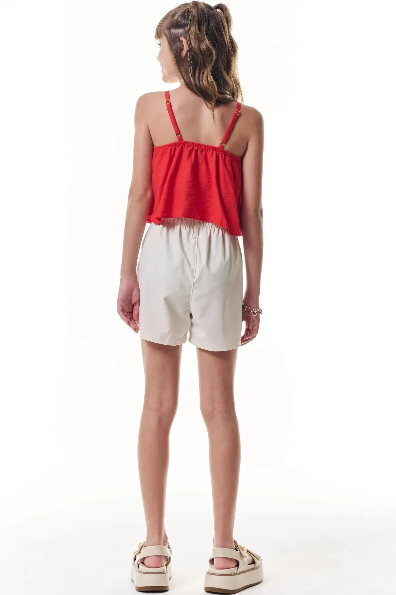Conjunto de Regata em Viscose Aruba e Shorts em Alfaiataria Tecno Cargo 95952 Vic&Vicky Teen Menina